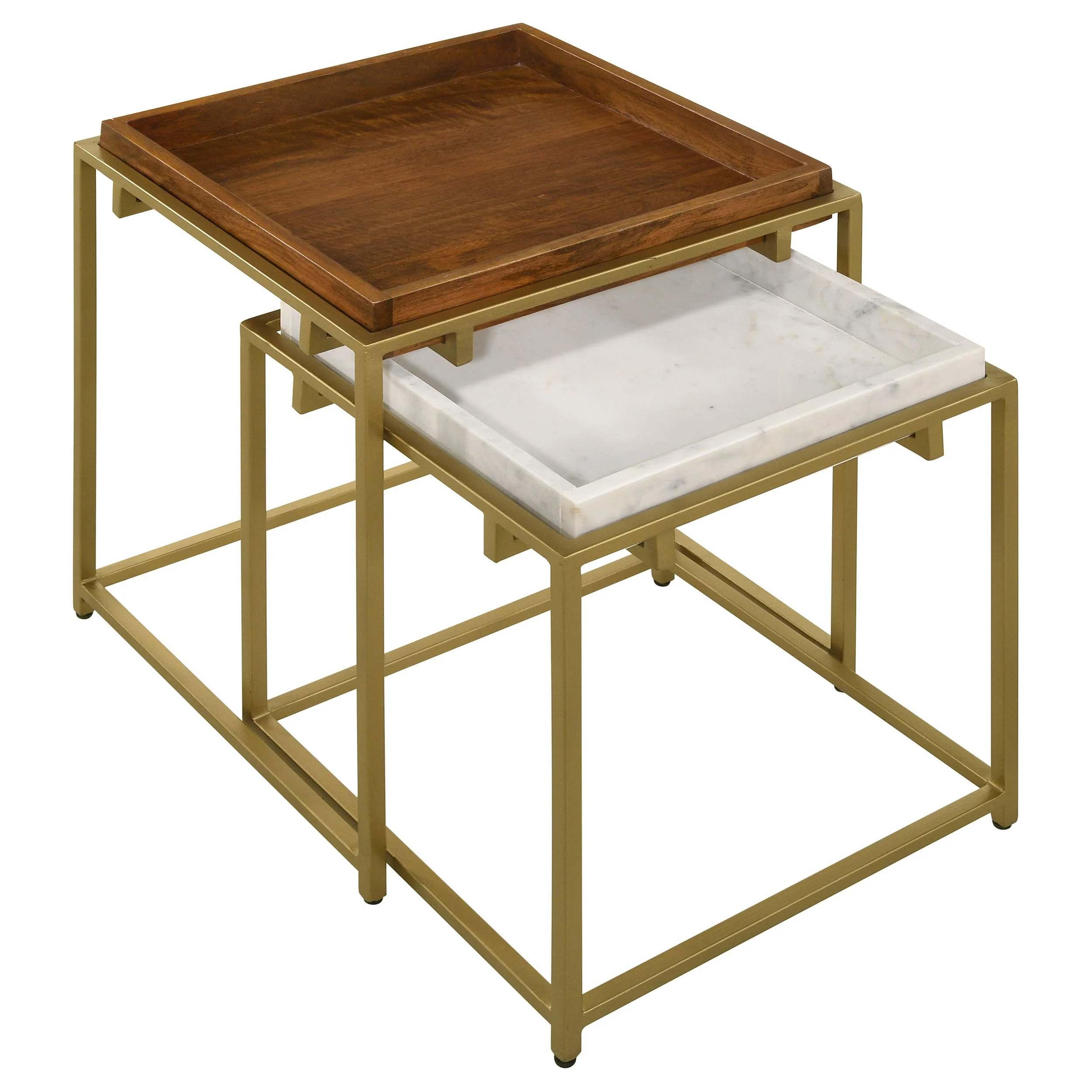 Bolden  Wood and Marble Top Nesting Table Set Gold