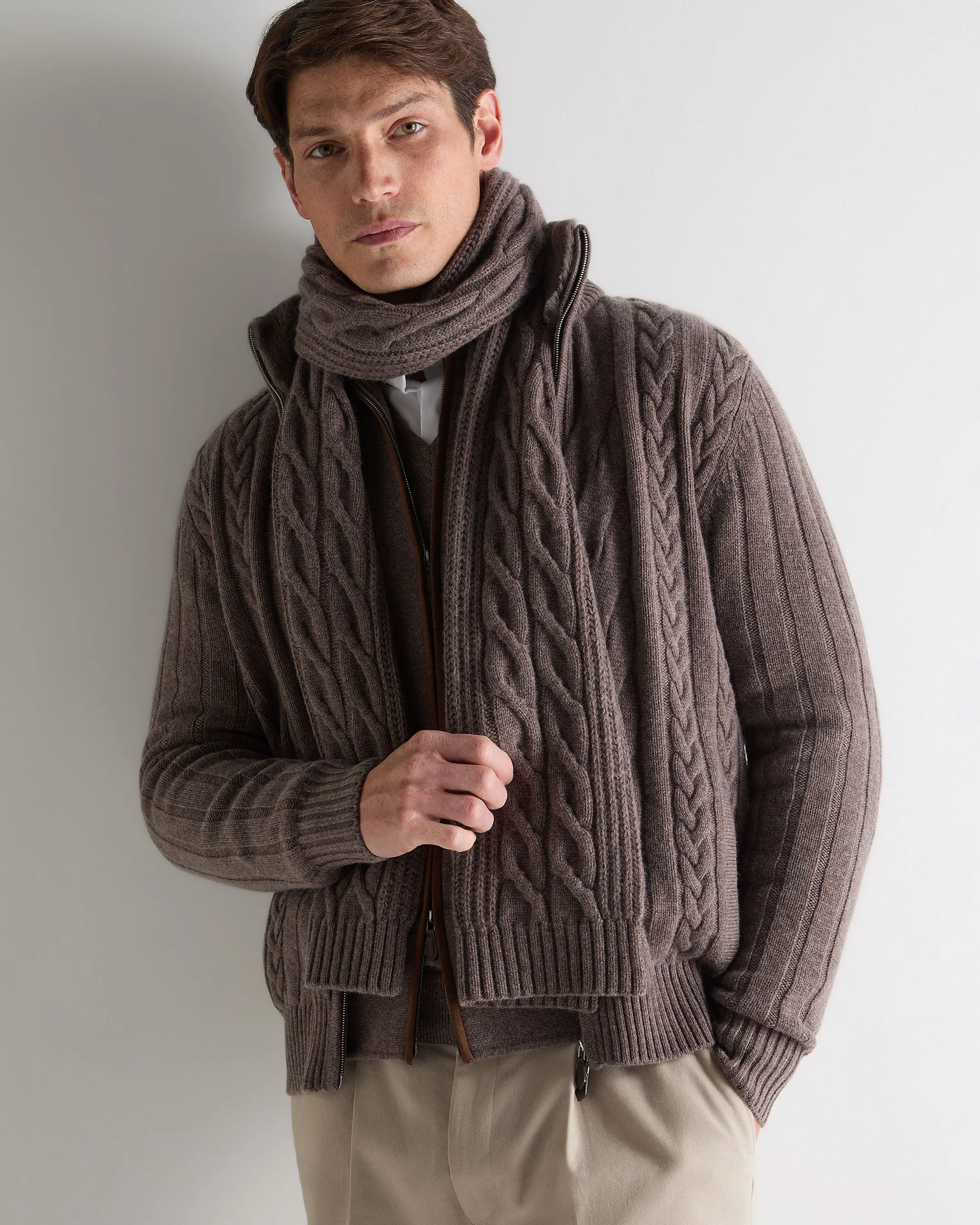 Unisex Cable Rib Cashmere Scarf Otter Brown