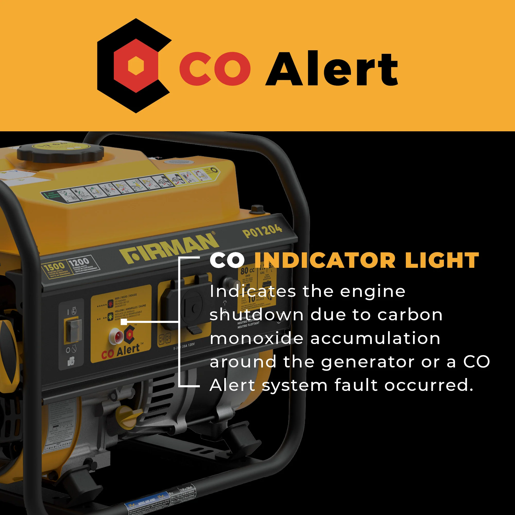 Gas Portable Generator 1500W Recoil Start with CO alert
