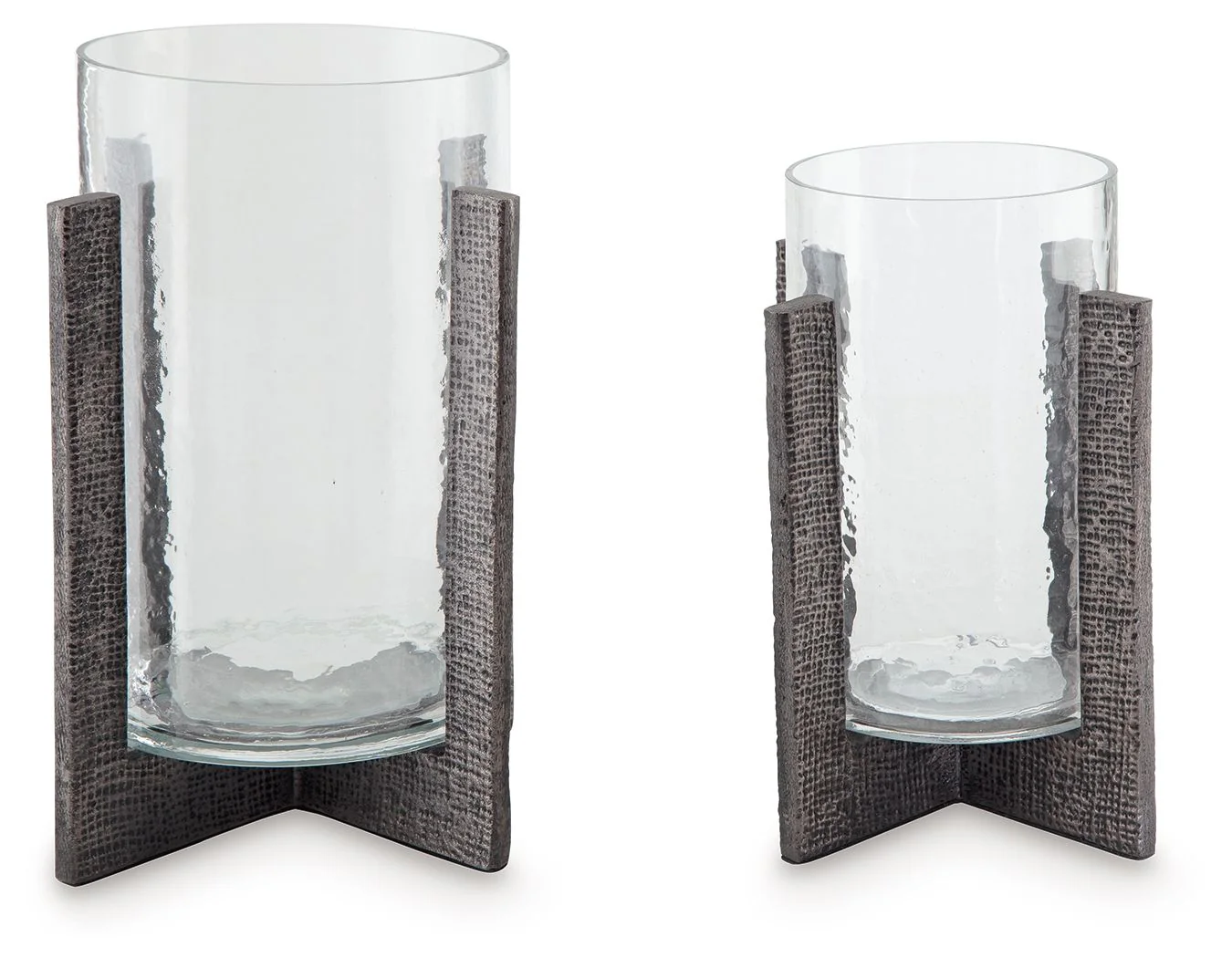 Garekton - Candle Holder Set (Set of 2) - Clear / Pewter Finish