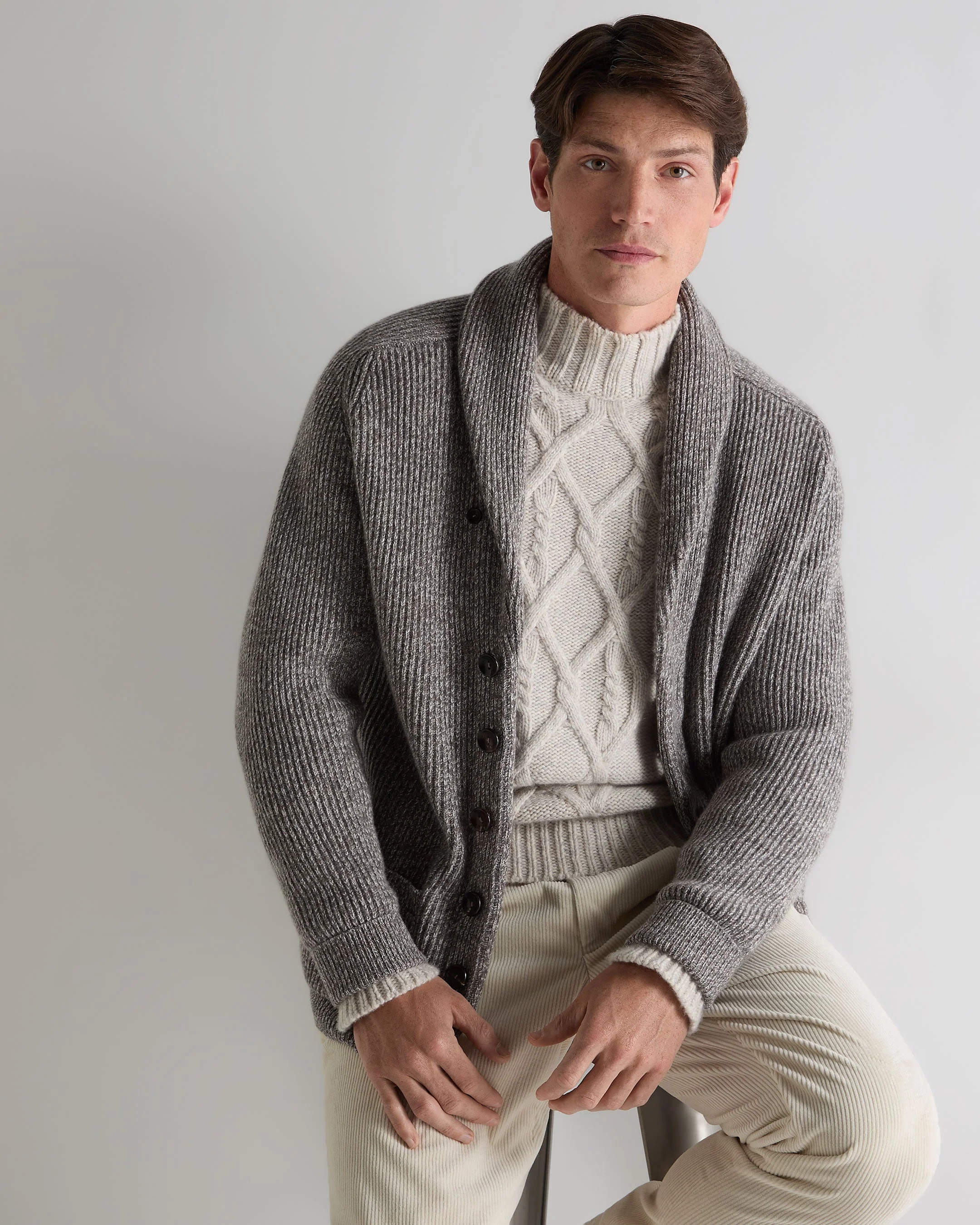 Men's Kensington Cashmere Cardigan Soft Truffle Brown Marl