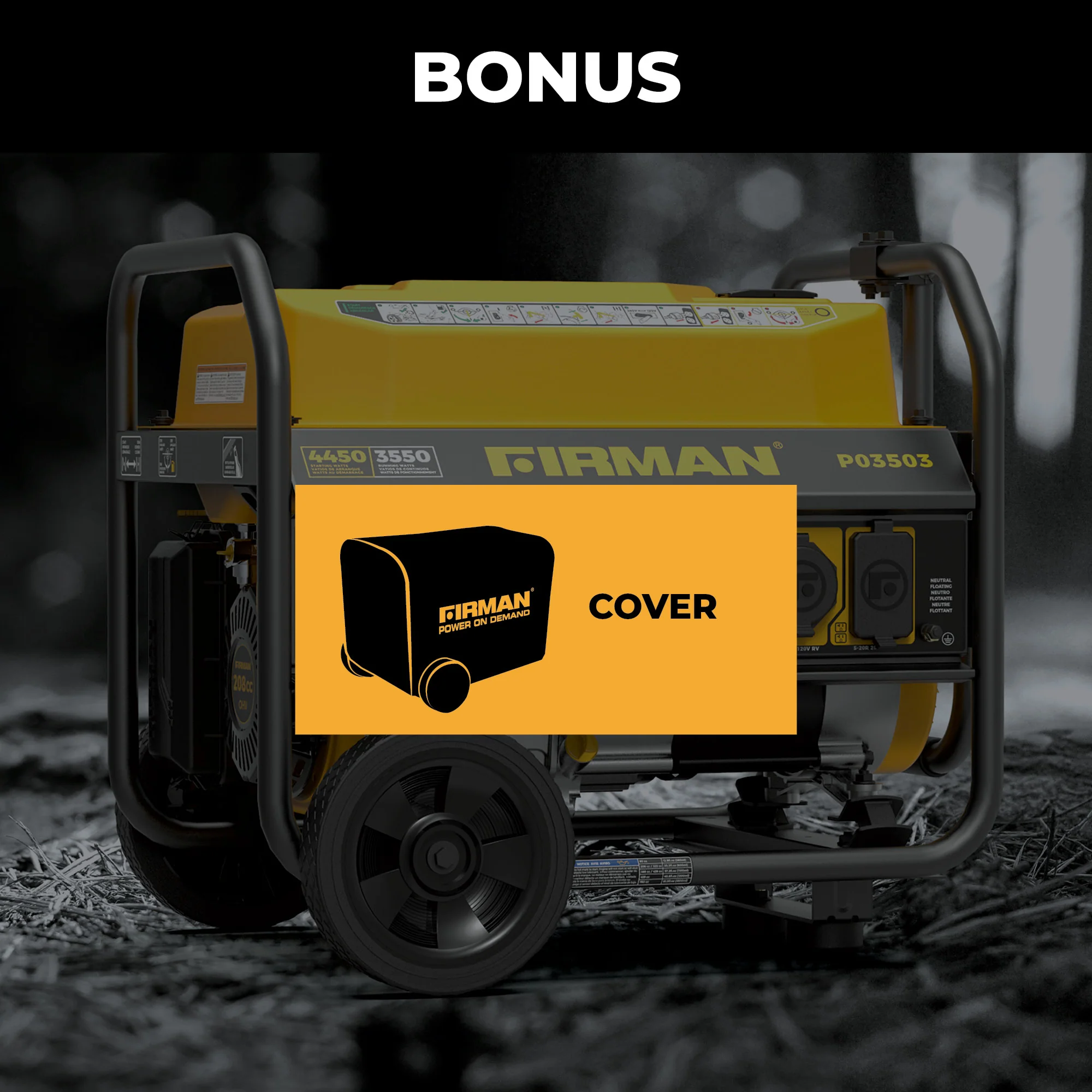 Gas Portable Generator 4450W Recoil Start 120V with CO alert