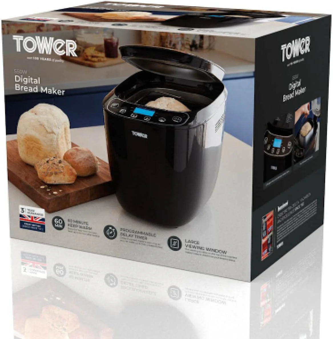 Tower 220 volt Bread Maker 2 lb 12 automatic programs timer 60 keep warm crust control non stick bread pan 22v 240 volts