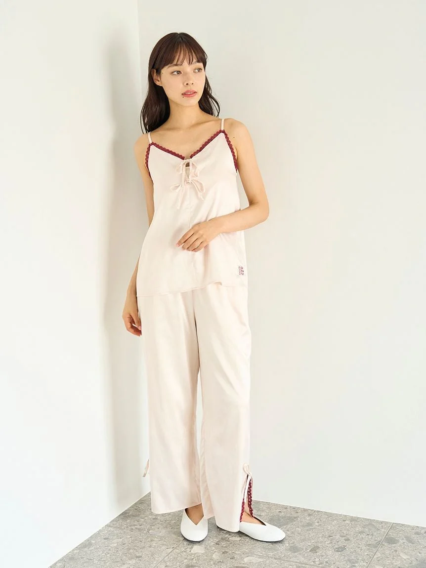 Satin Pants With Lace & Ribbon