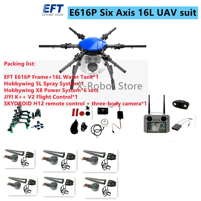 EFT E620P 20L Agriculture Drone - 6-Axis Agri Drone Frame 20L Water Tank Spray and 8L Spreader Hobbywing X9, JIYI K++ V2, Skydroid H12, Tattu Pro 22000mAh Battery