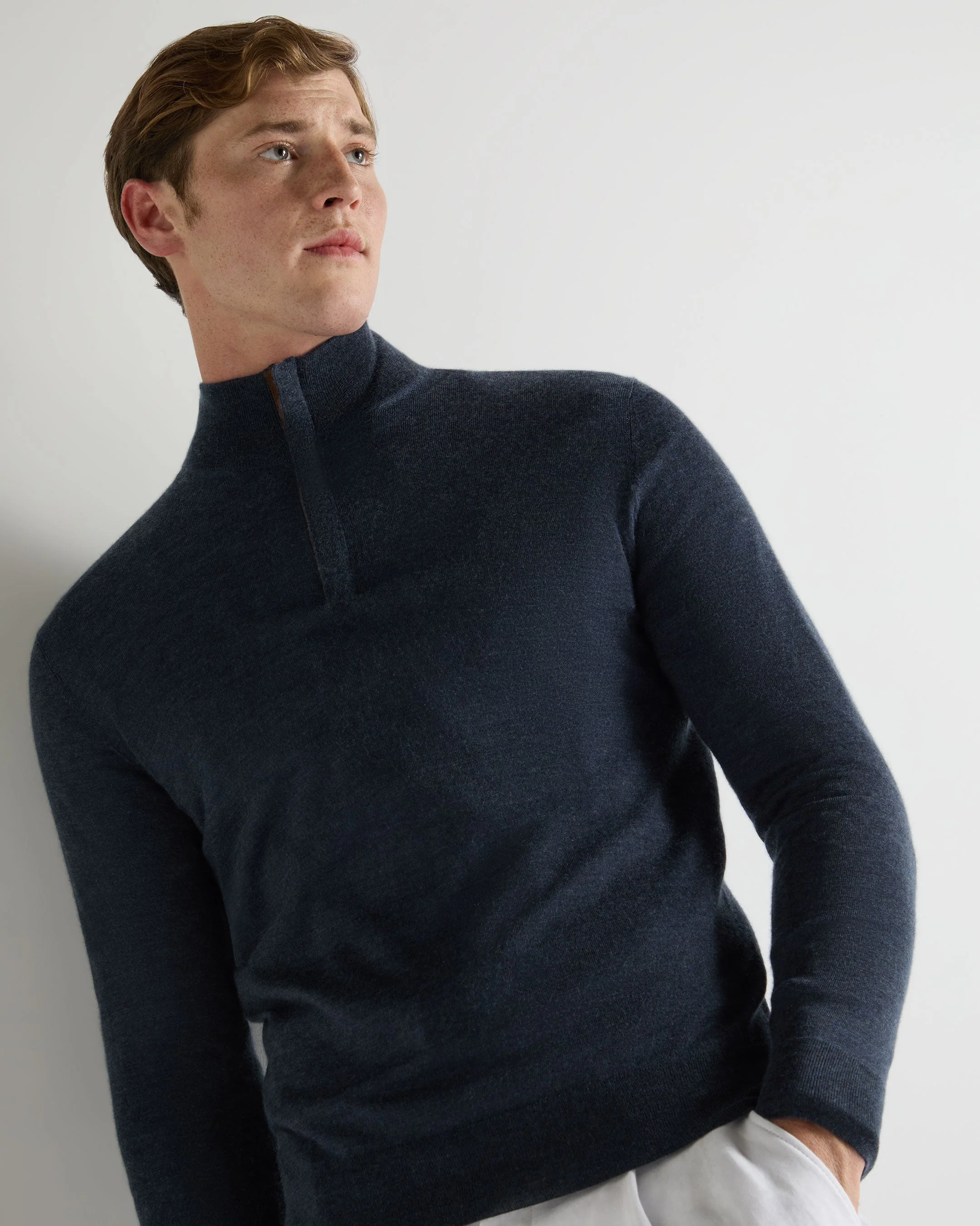 Men's Regent Fine Gauge Cashmere Half Zip Jumper Indigo Blue