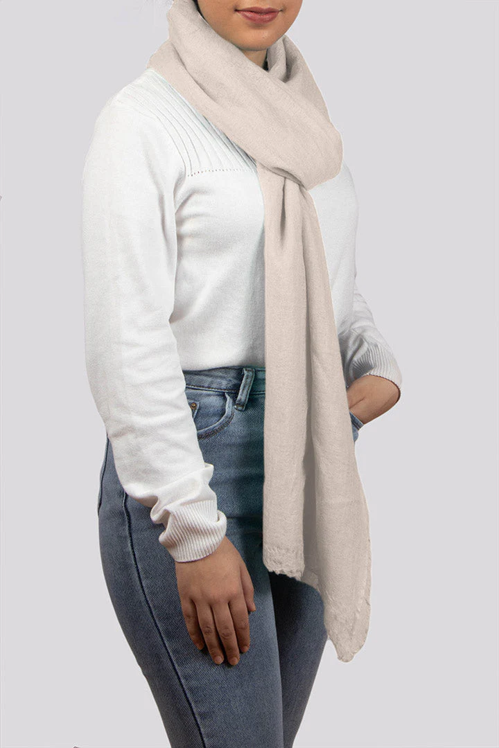 Handwoven White Cotton Candy Cashmere Scarf Shawl Wrap