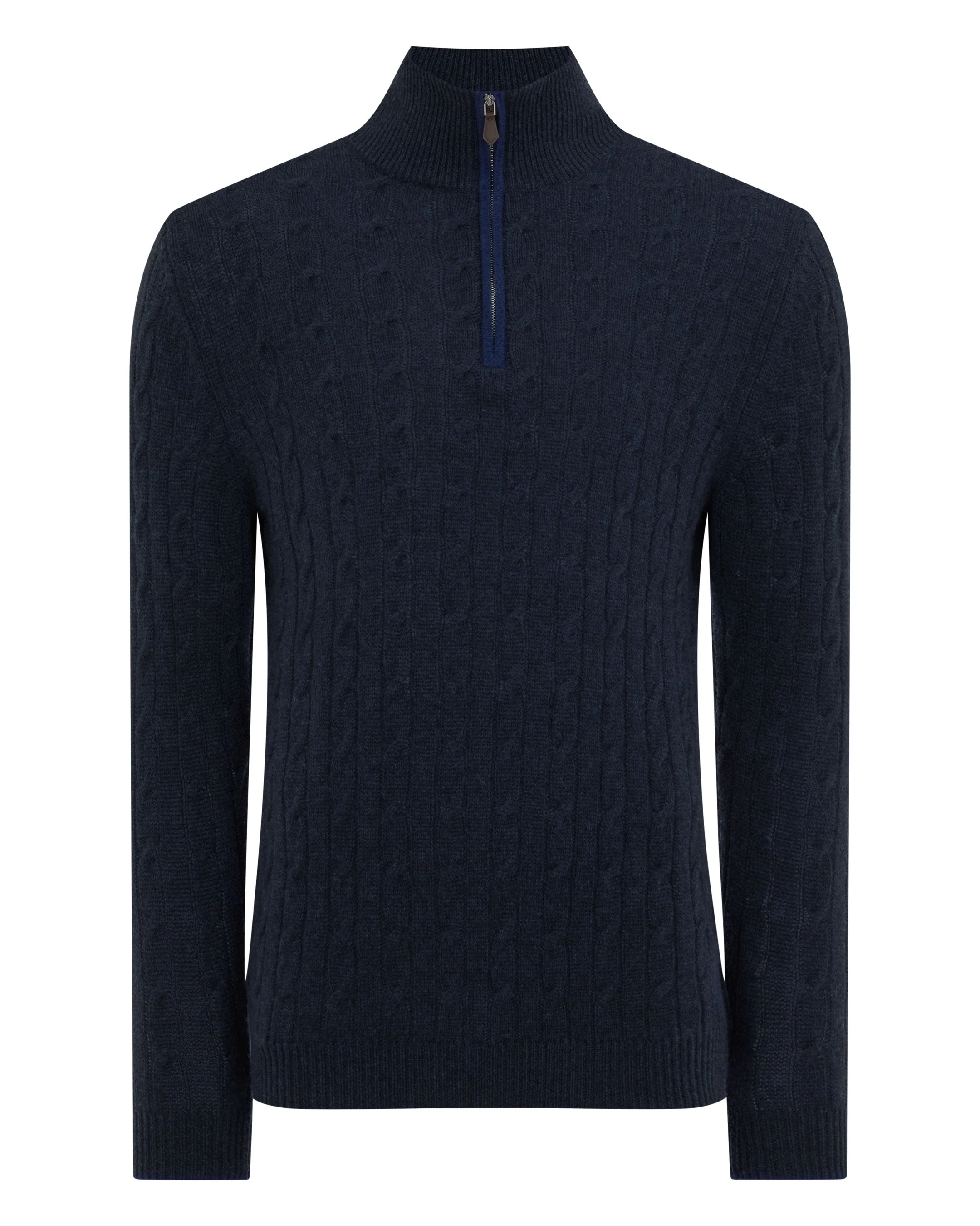 Men's Albemarle Cable Half Zip Cashmere Jumper Indigo Blue