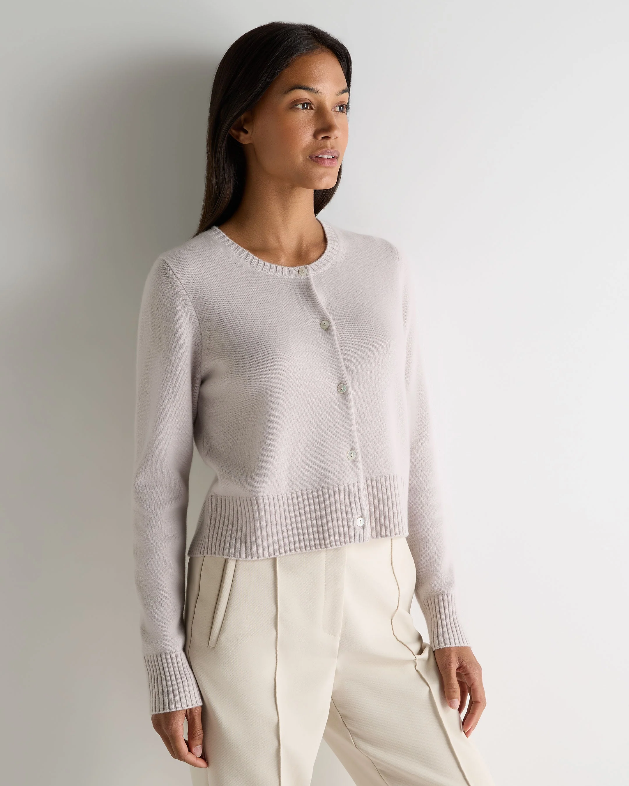 Women's Chunky Crop Cashmere Cardigan Snow Grey