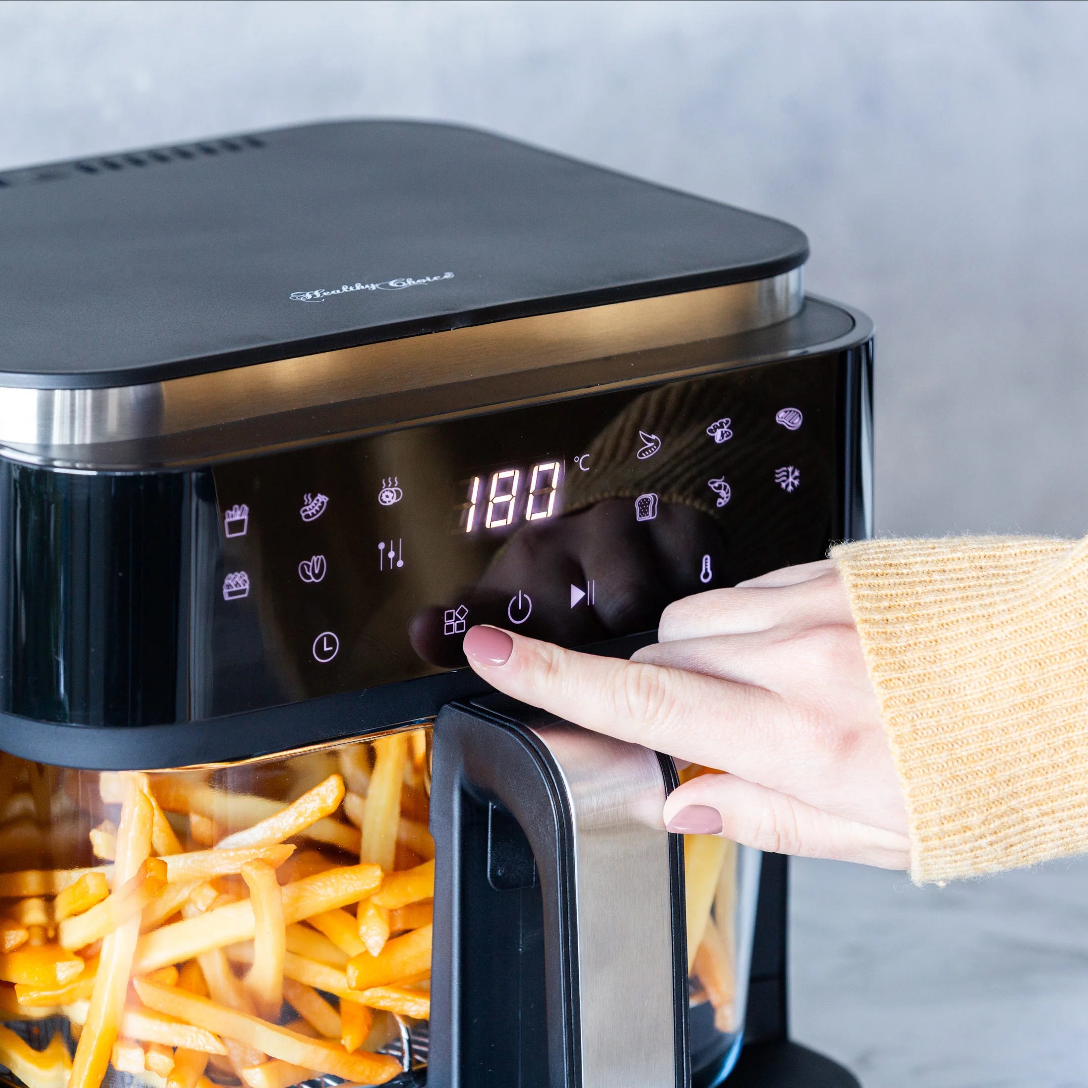 6L Touch Controlled Digital Air Fryer with Glass Basket, 1200-1400W