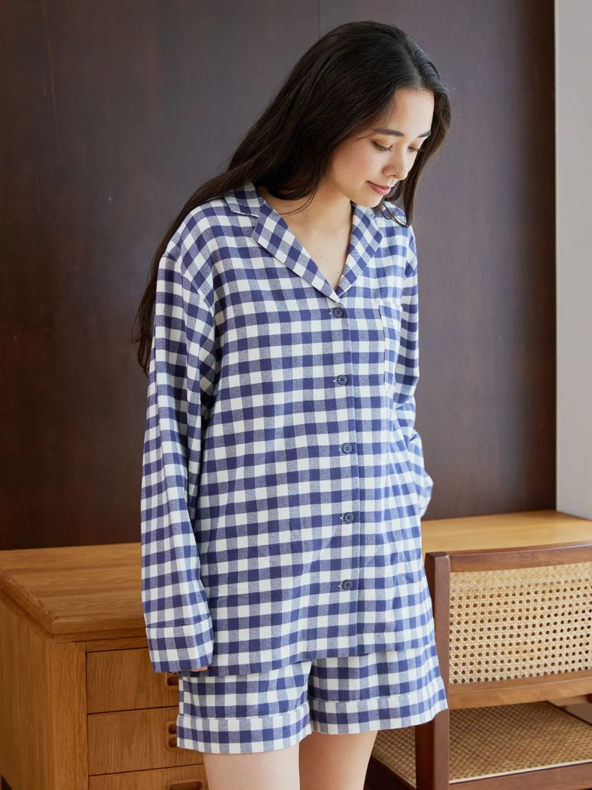 Checkered Long Sleeve Sleep Shirt Sleepwear