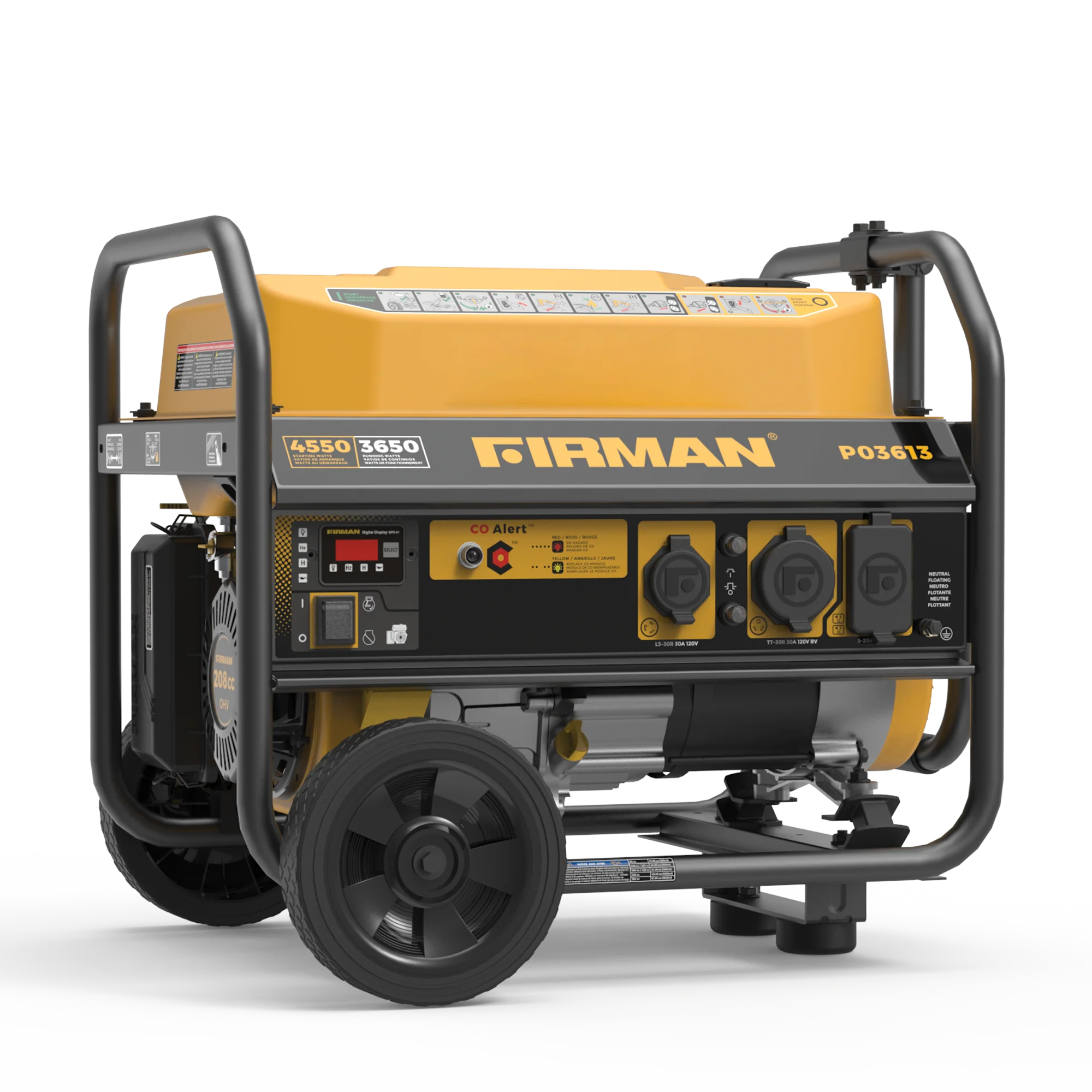 Gas Portable Generator 4550W Recoil Start 120V with CO Alert