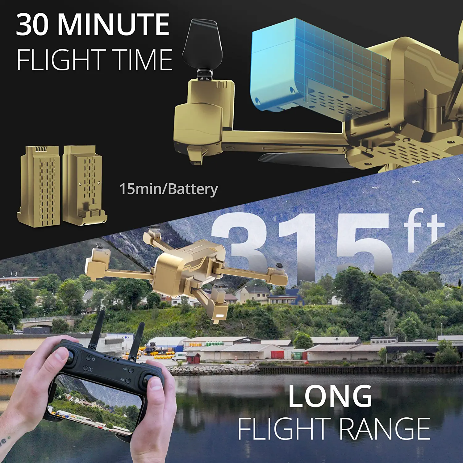 EXO Scout Drone - with Camera for Adults or Kids. Drone Kit with 2 Batteries, Free Carry Case. HD 1080p Video, 3 Speeds, Auto Take-Off/Land, Intelligent AI Modes Professional Camera Drone