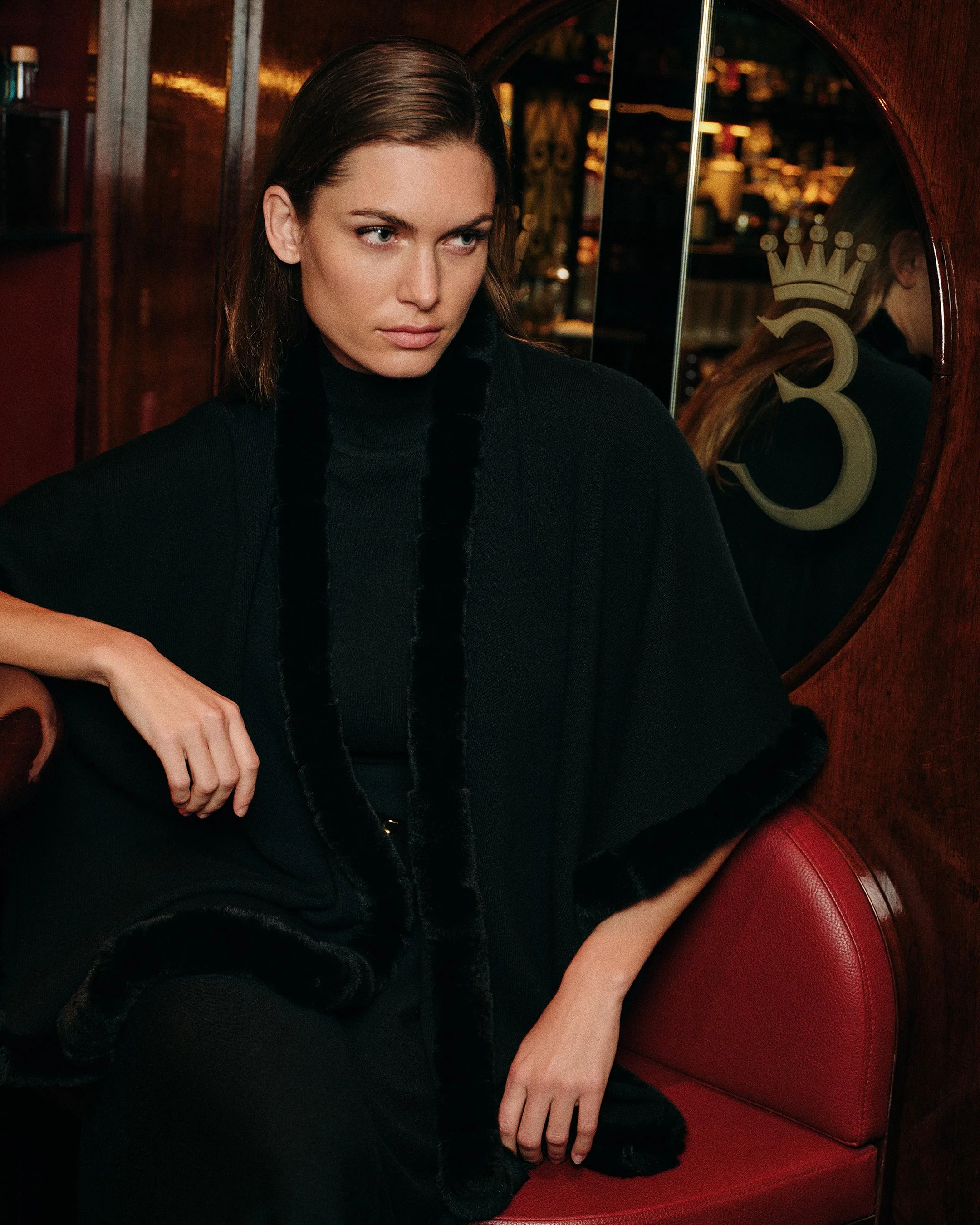 Women's Mock Neck Midi Cashmere Silk Dress Black