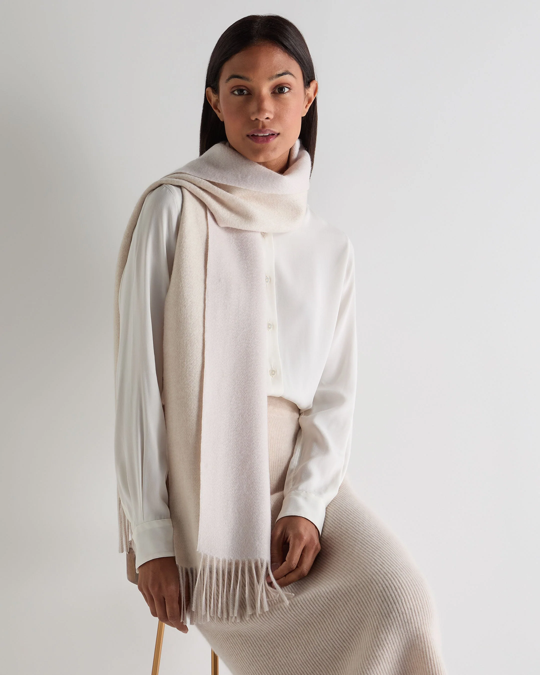 Unisex Doubleface Woven Cashmere Scarf Snow Grey