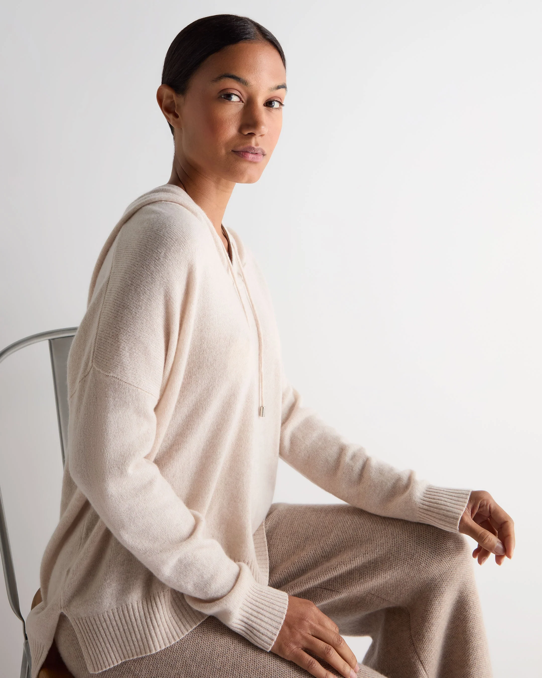 Women's Maya Metal Trim Cashmere Hoodie Ecru White