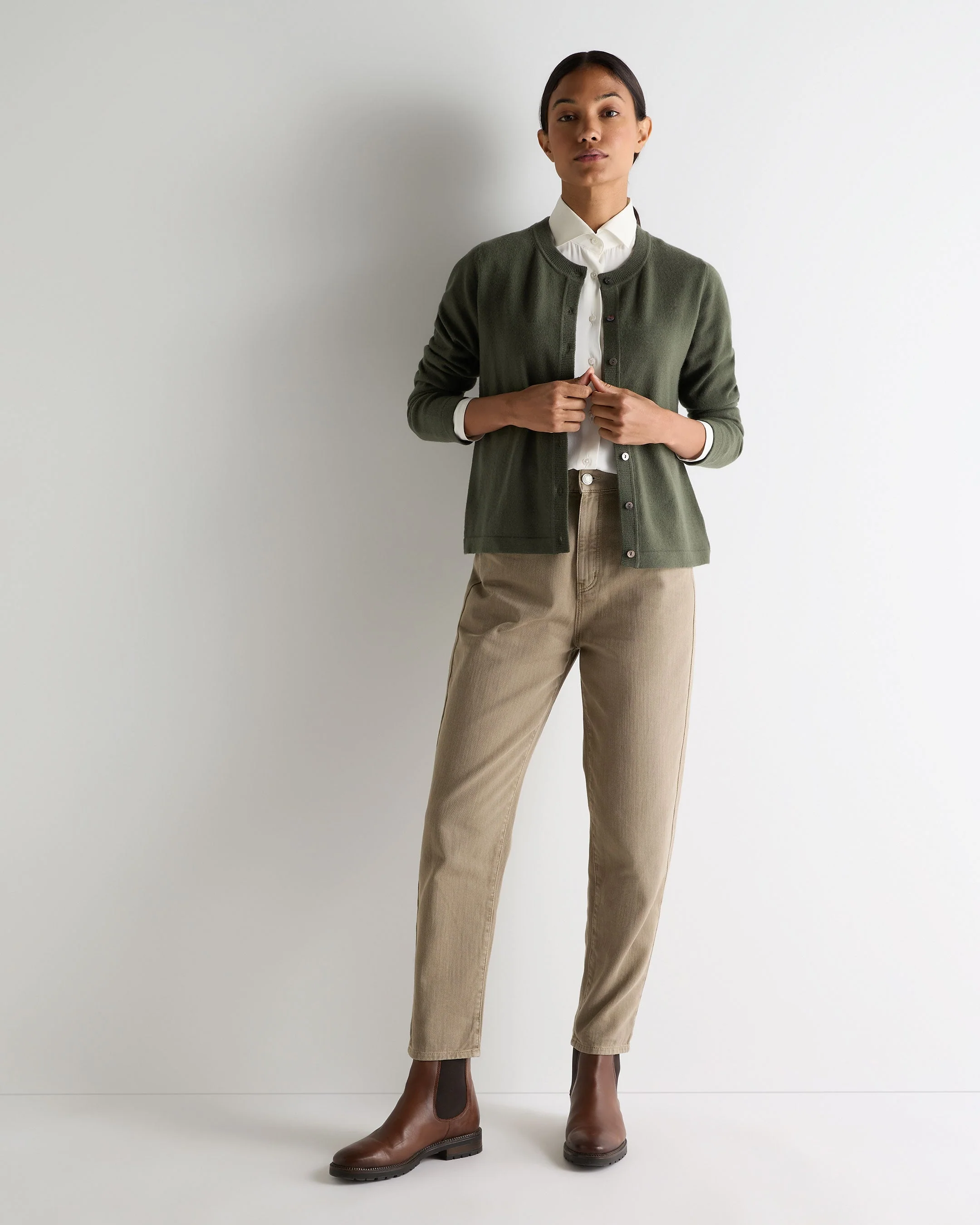 Women's Hallie Round Neck Cashmere Cardigan Army Green