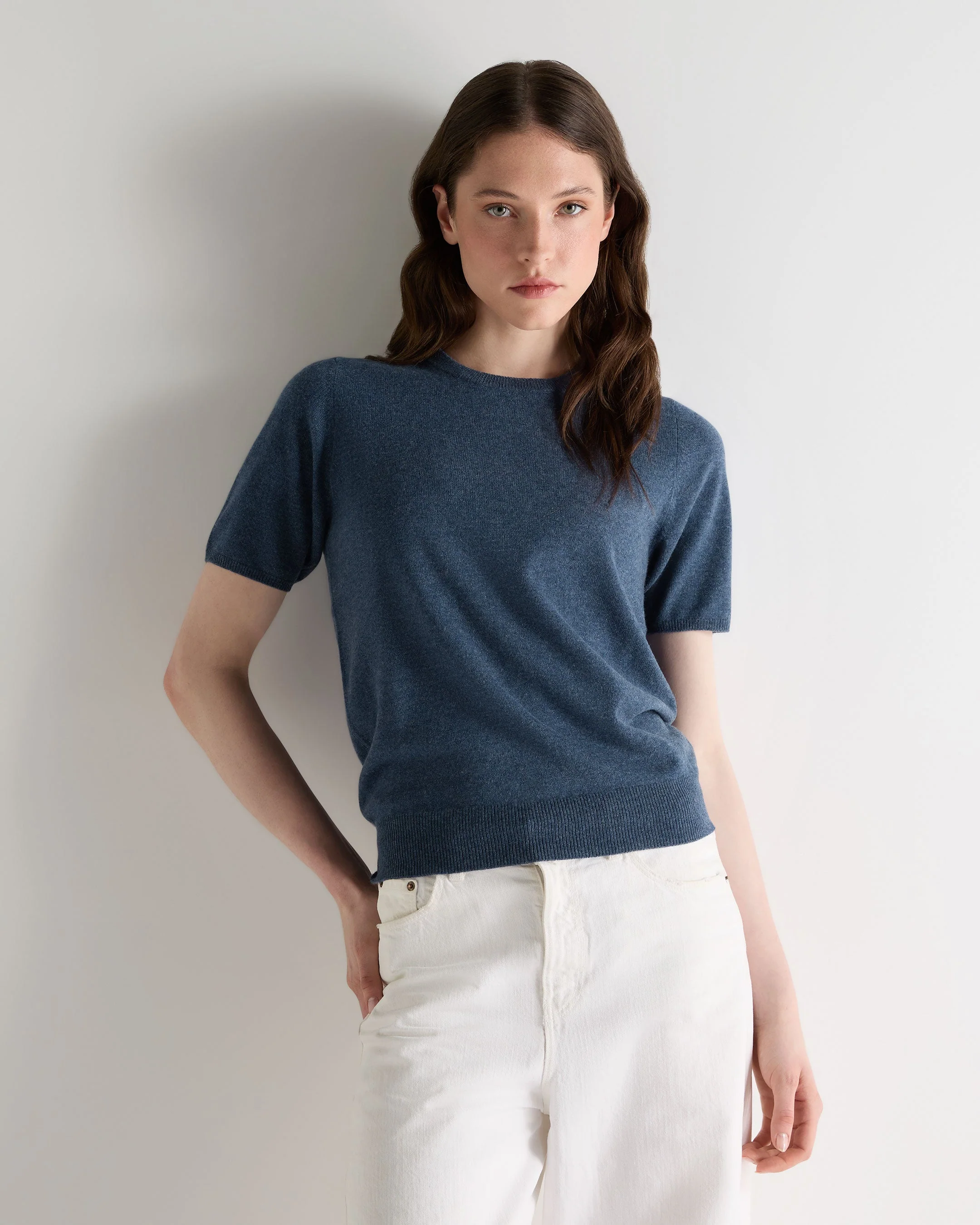 Women's Milly Classic Cashmere T-Shirt Light Denim Blue