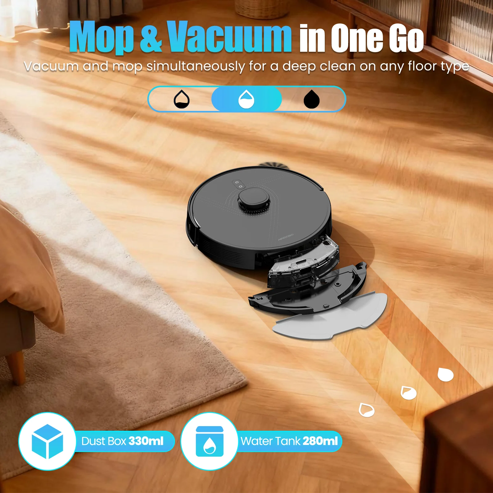 Airrobo Q20+ Robot Vacuum and Mop Self emptying& Refilling,Precision Navigation,Multi-Surface, Pet Friendly