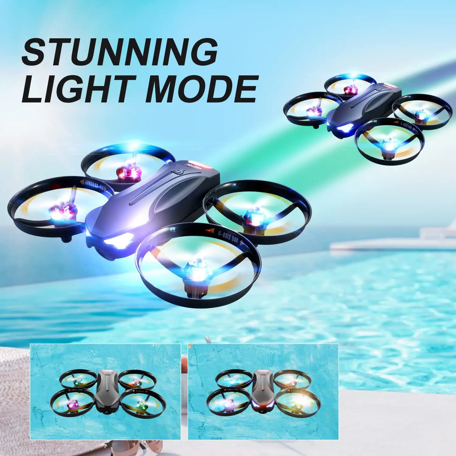 4DRC V16 Drone - with Camera for Kids,1080P FPV Camera Mini RC Quadcopter Beginners Toy with 7 Colors LED Lights,3D Flips,Gesture Selfie,Headless Mode,Altitude Hold,Boys Girls Birthday Gifts