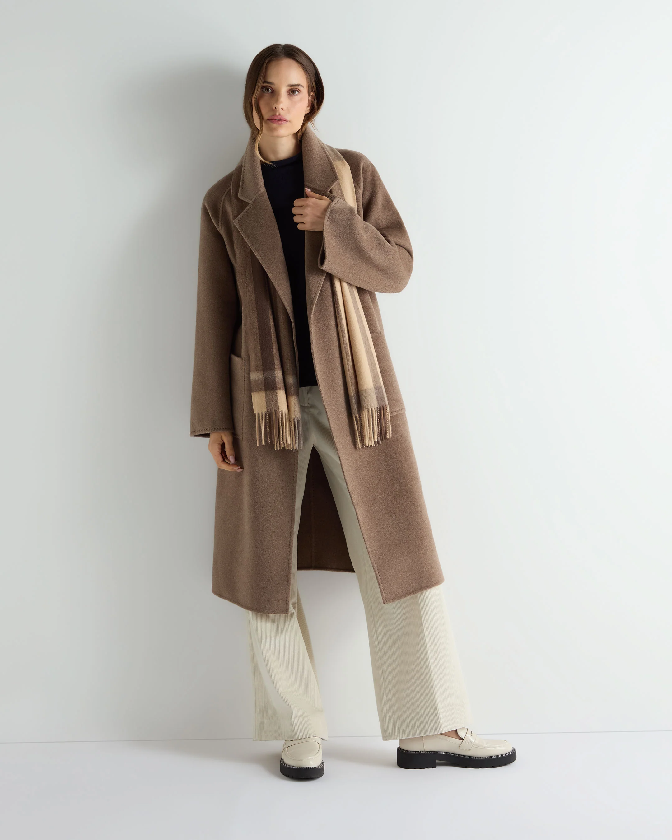 Women's Longline Woven Coat Brown