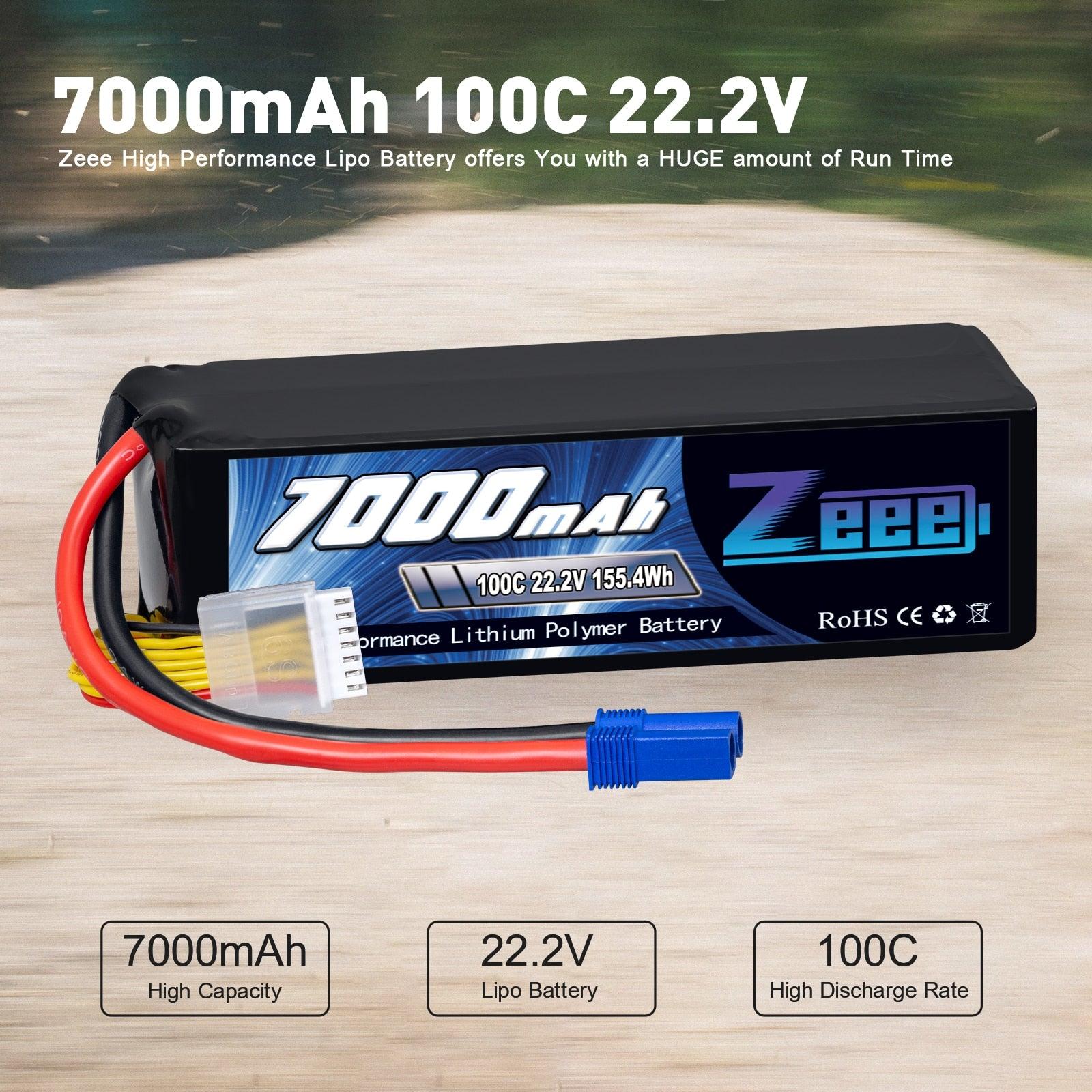 2Units Zeee Lipo Battery 4S 7000mAh 6S 14.8V 22.2V 100C Softcase with EC5 Plug for RC Car Truck Tank  Racer Hobby RC Battery