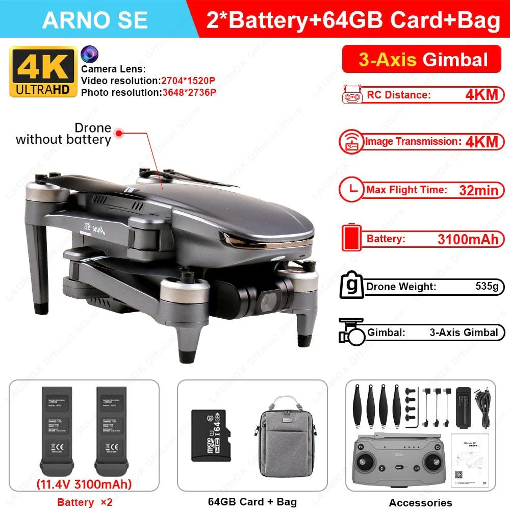 C-FLY Arno SE MAX Drone -  Profesional 4K HD Camera 3-Axis Micro Gimbal 5G Wifi GPS Drone With HD Camera FPV Brushless Foldable RC Quadcopter Professional Camera Drone