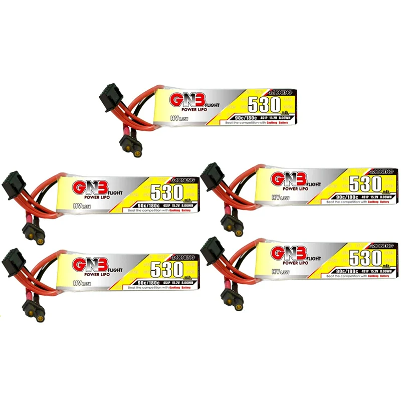 5PCS Gaoneng GNB HV 1S 2S 3S 4S 6S 530mAh 90C/180C LiPo Battery With PH2.0/XT30U-F Plug For RC FPV Drone