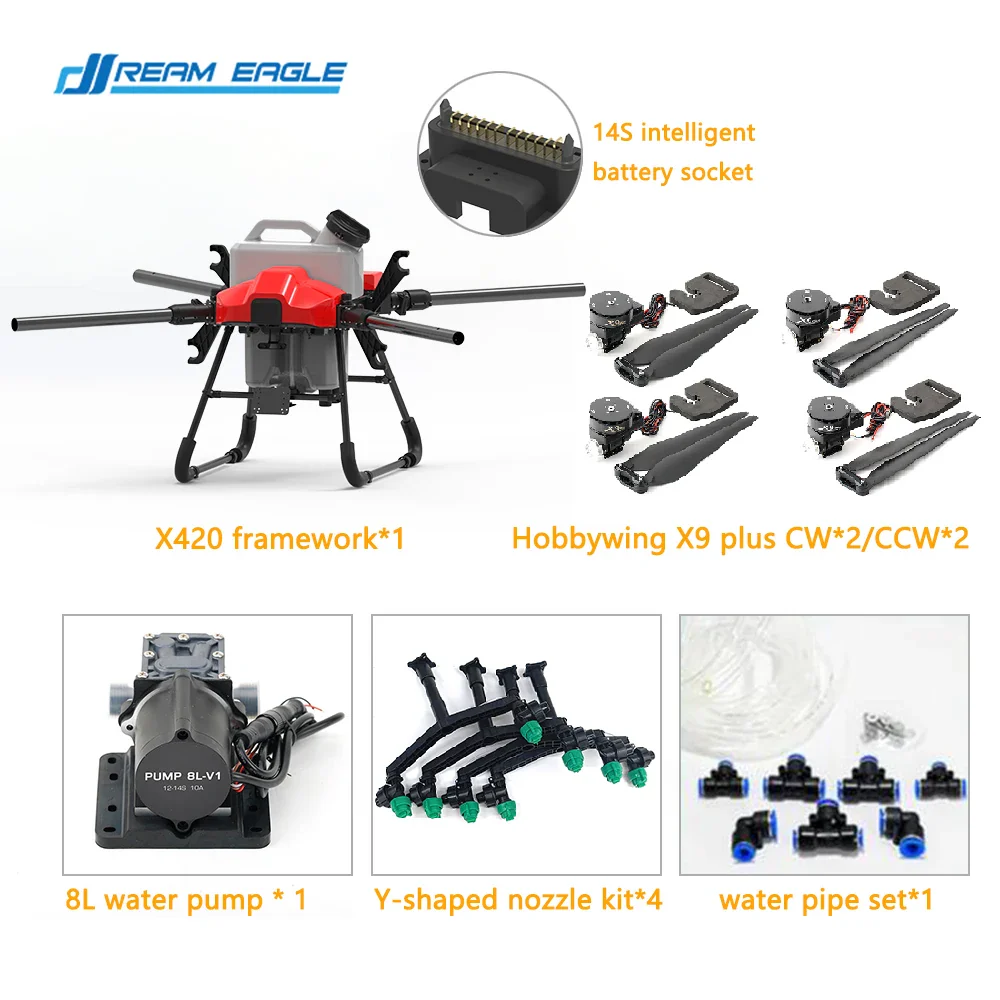 Dreameagle X420 20L 20kg 4-Axis Agricultural Spray Drone with Hobbywing X9 plus power system