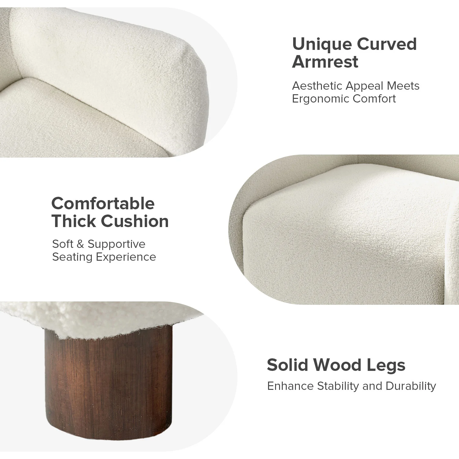 Bernie Boucle Upholstered Armchair in Ivory