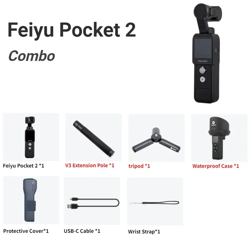 Feiyu Pocket 2 - Handheld 3-Axis Gimbal Stabilized 4K Video Action Camera with Mic 130° View 12MP Photo 4X Zoom