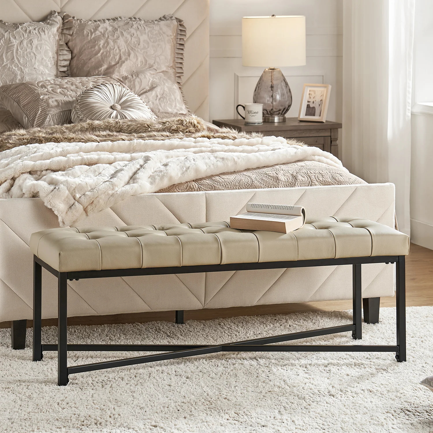 Arnold Upholstered Flip Top Storage Bench in Beige