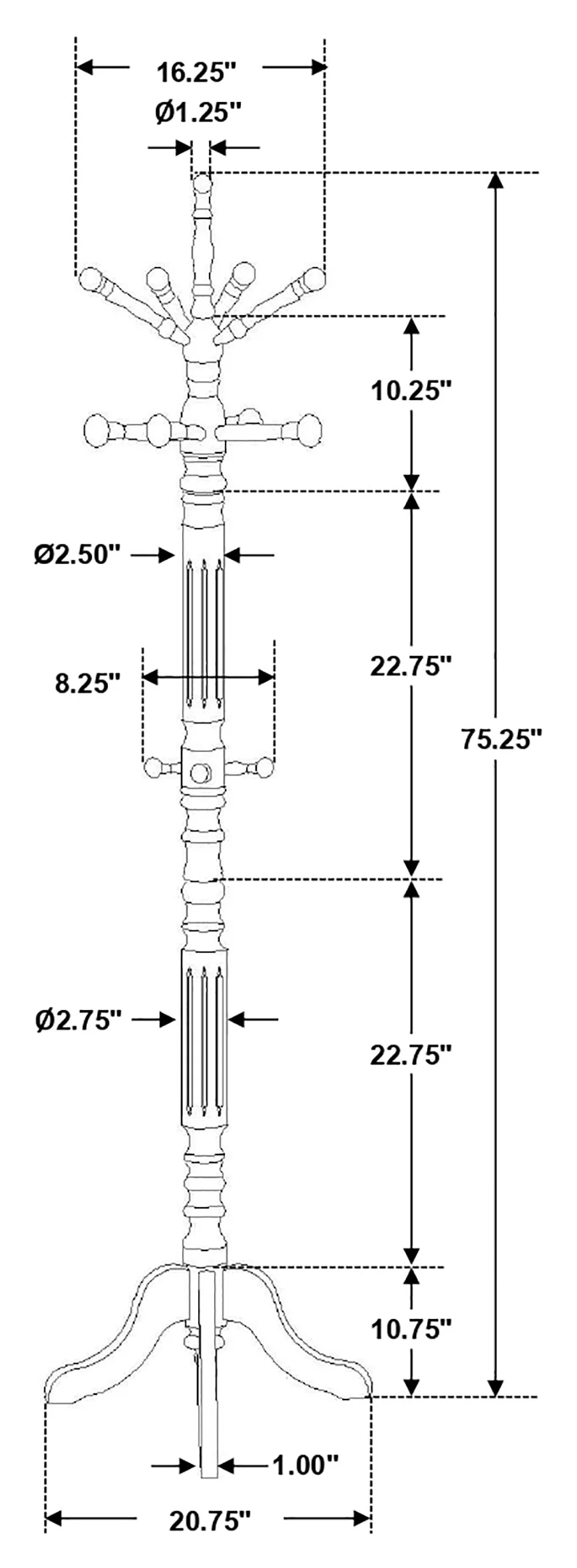 Achelle 11 Hook Freestanding Coat Rack Hanger Golden Brown