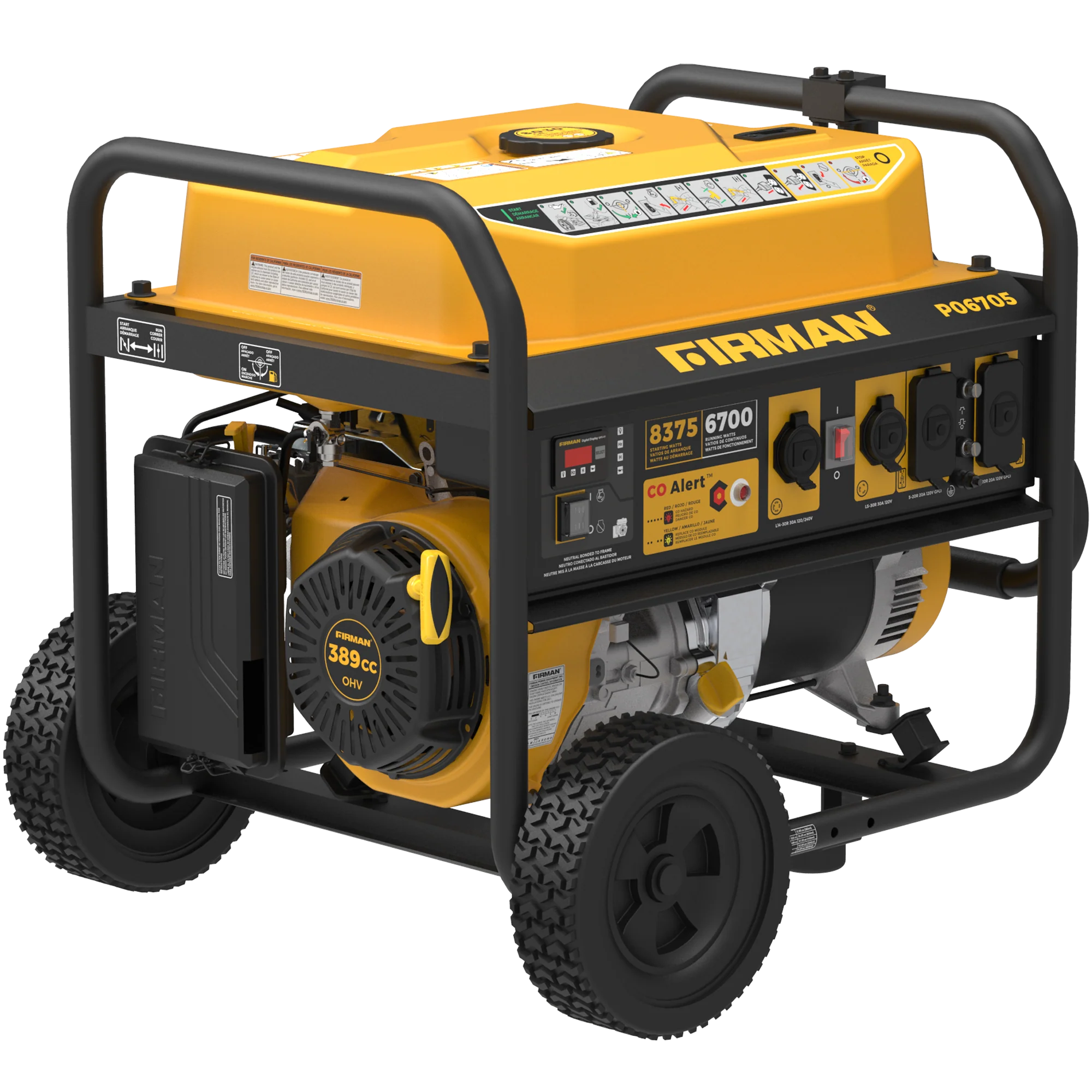 Gas Portable Generator 8375W Recoil Start 120/240V With CO Alert