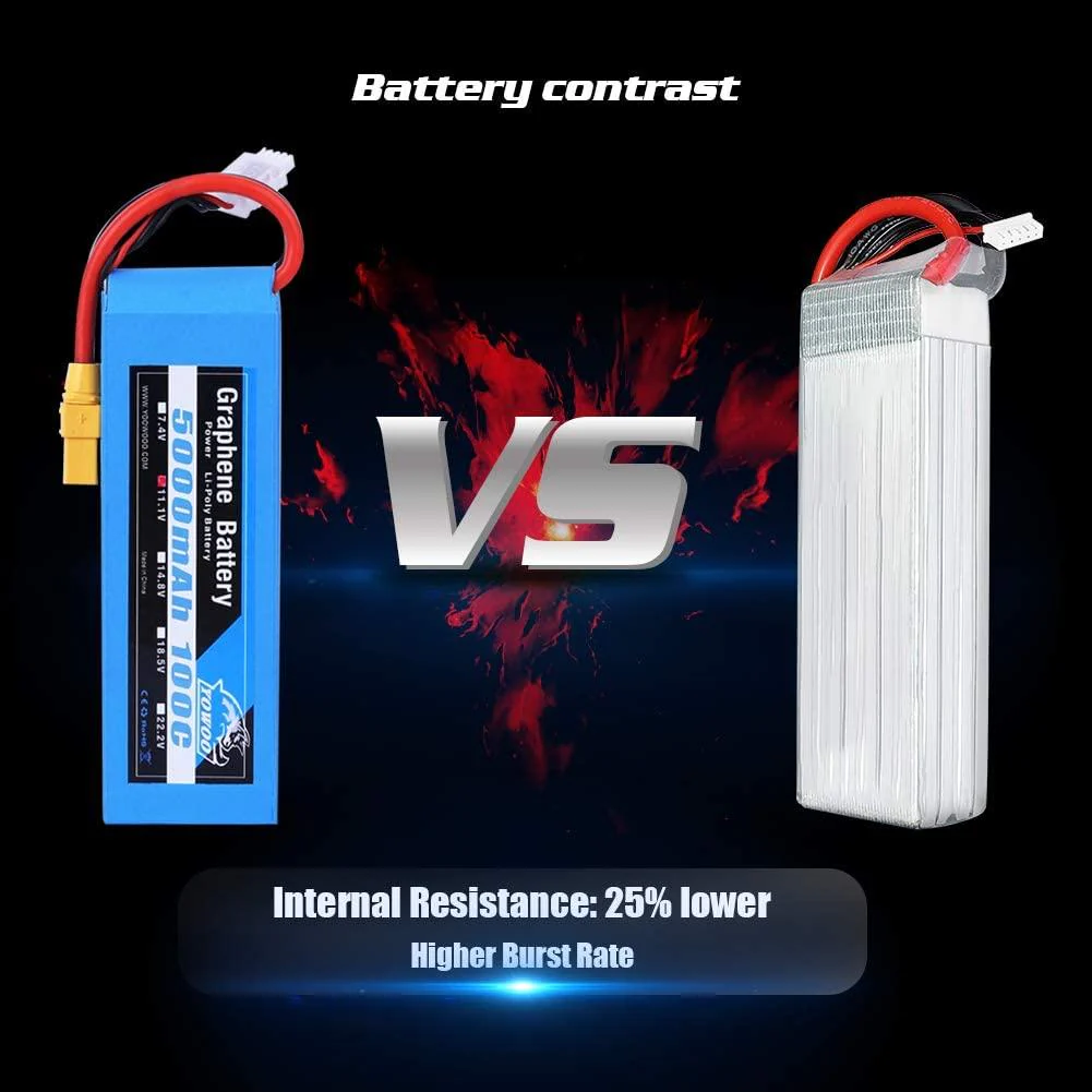 2PCS Yowoo Graphene Battery Lipo 3S 4S 6S 11.1V 14.8V 22.2V 2200mah 5000mah 6000mah 3000mah XT60 XT90 EC5 100C RC Drone FPV Helicopter Airplane Car Toys Parts