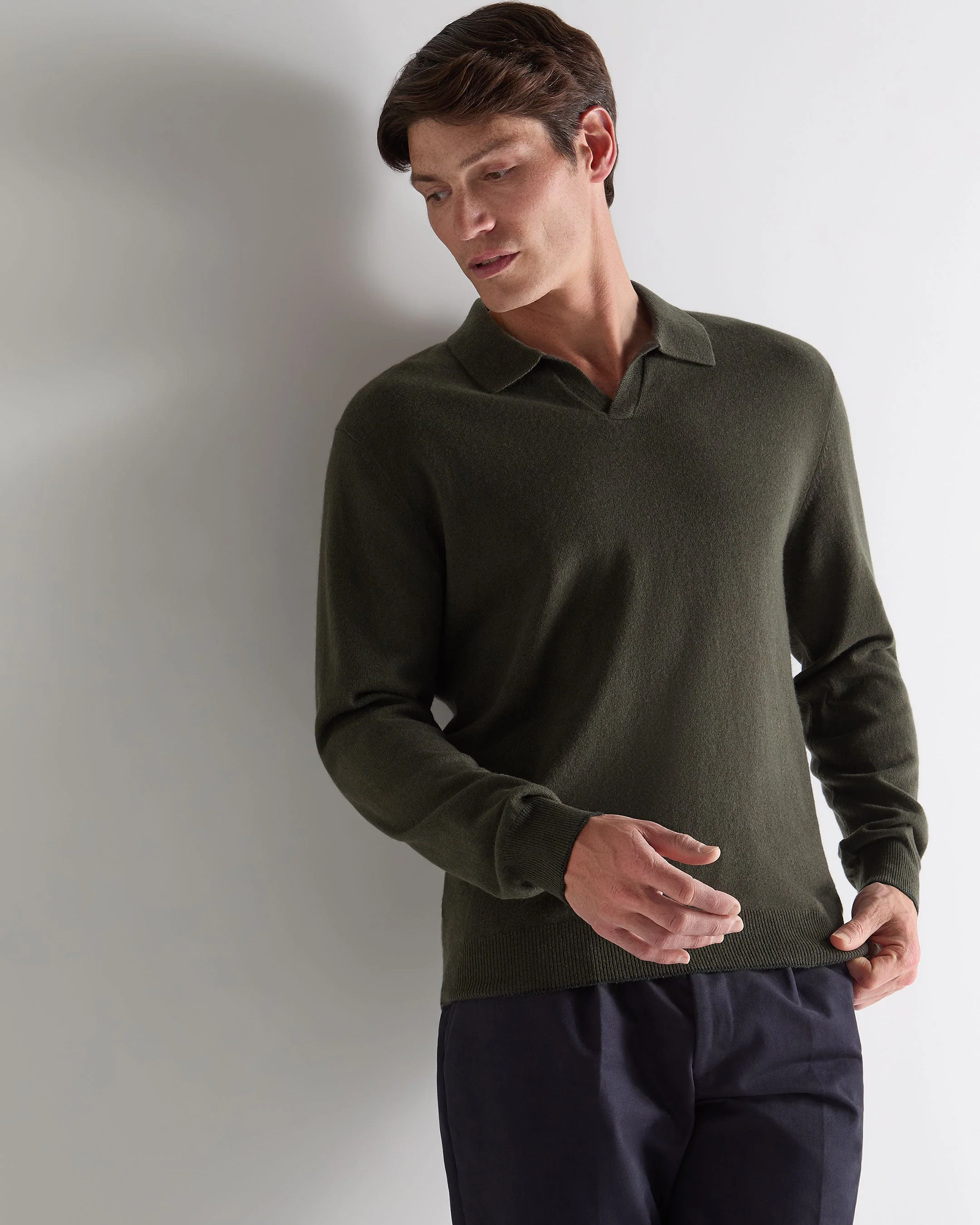 Men's Sloane Cashmere Polo Arabica Khaki Green
