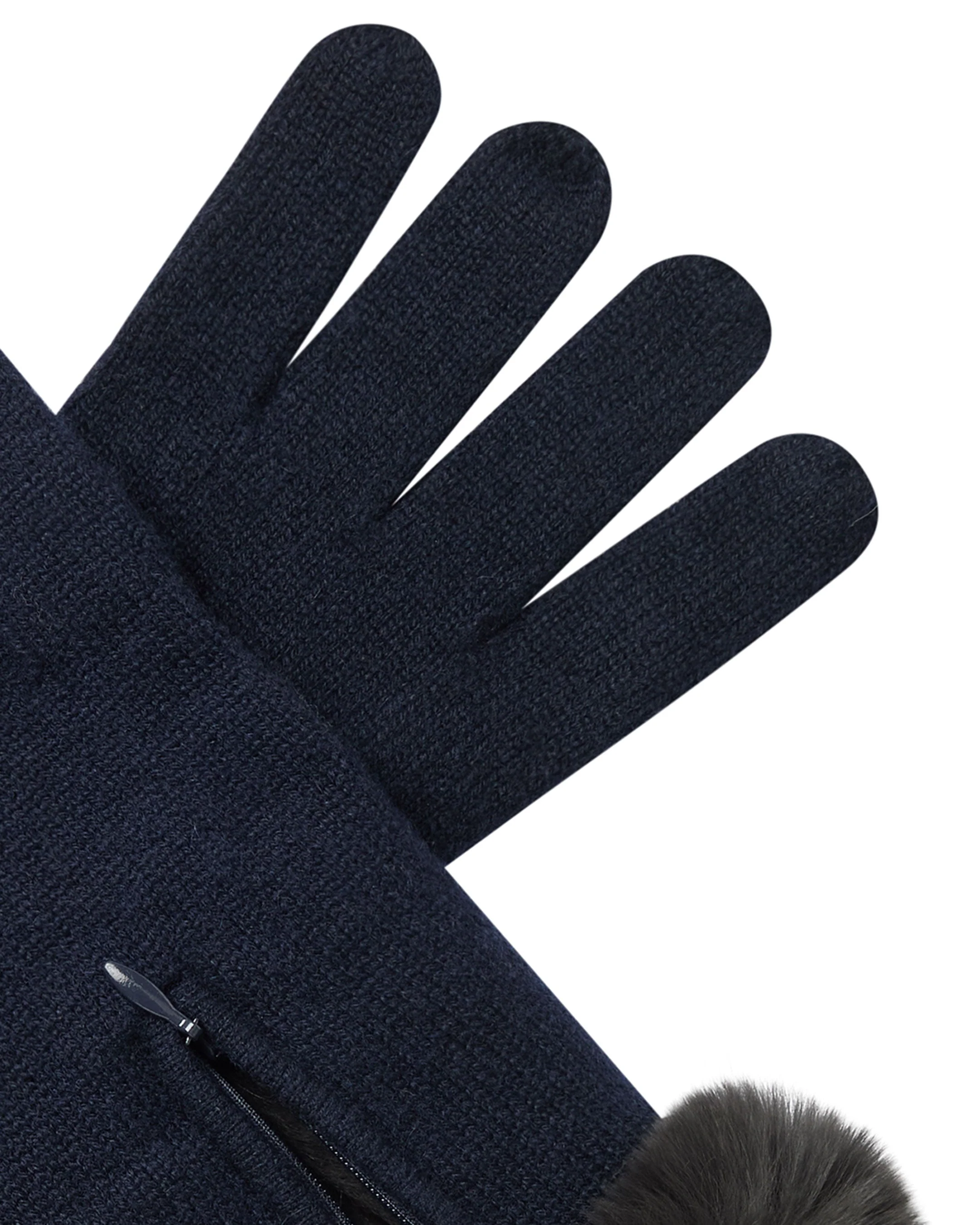 Women's Fur Trim Cashmere Gloves Navy Blue