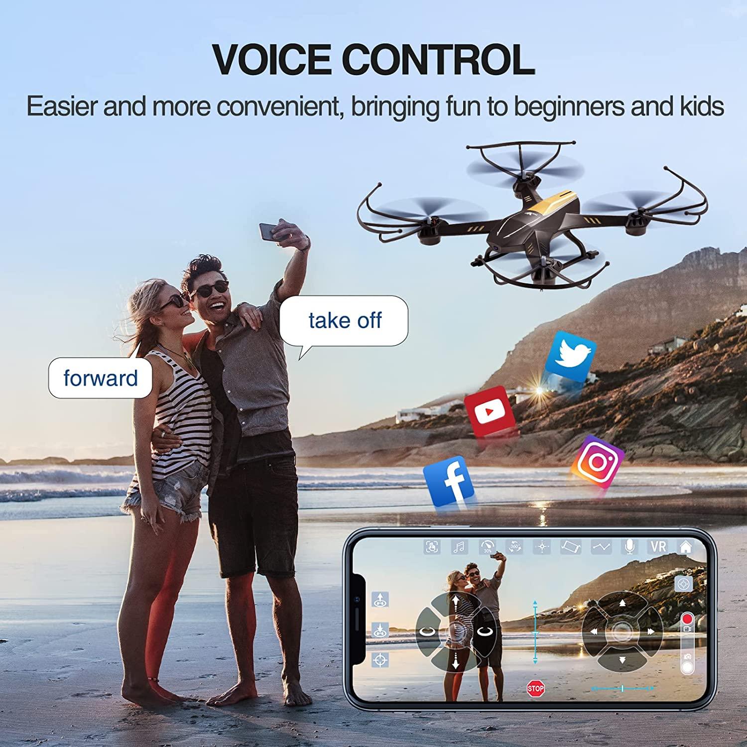 ATTOP A8 Drone - Larger 1080P FPV Drone with Camera One Key Start/Hover/Land Kids Drone Remote/APP/Voice/Gesture Control 24 Min Flight Low Battery Warn Safe Design