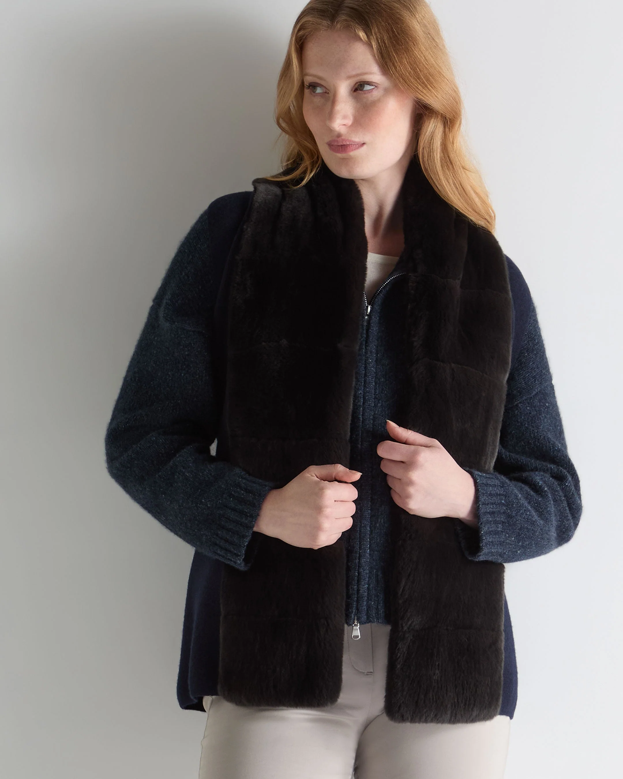 Women's Lola Fur Placket Cashmere Gilet Navy Blue
