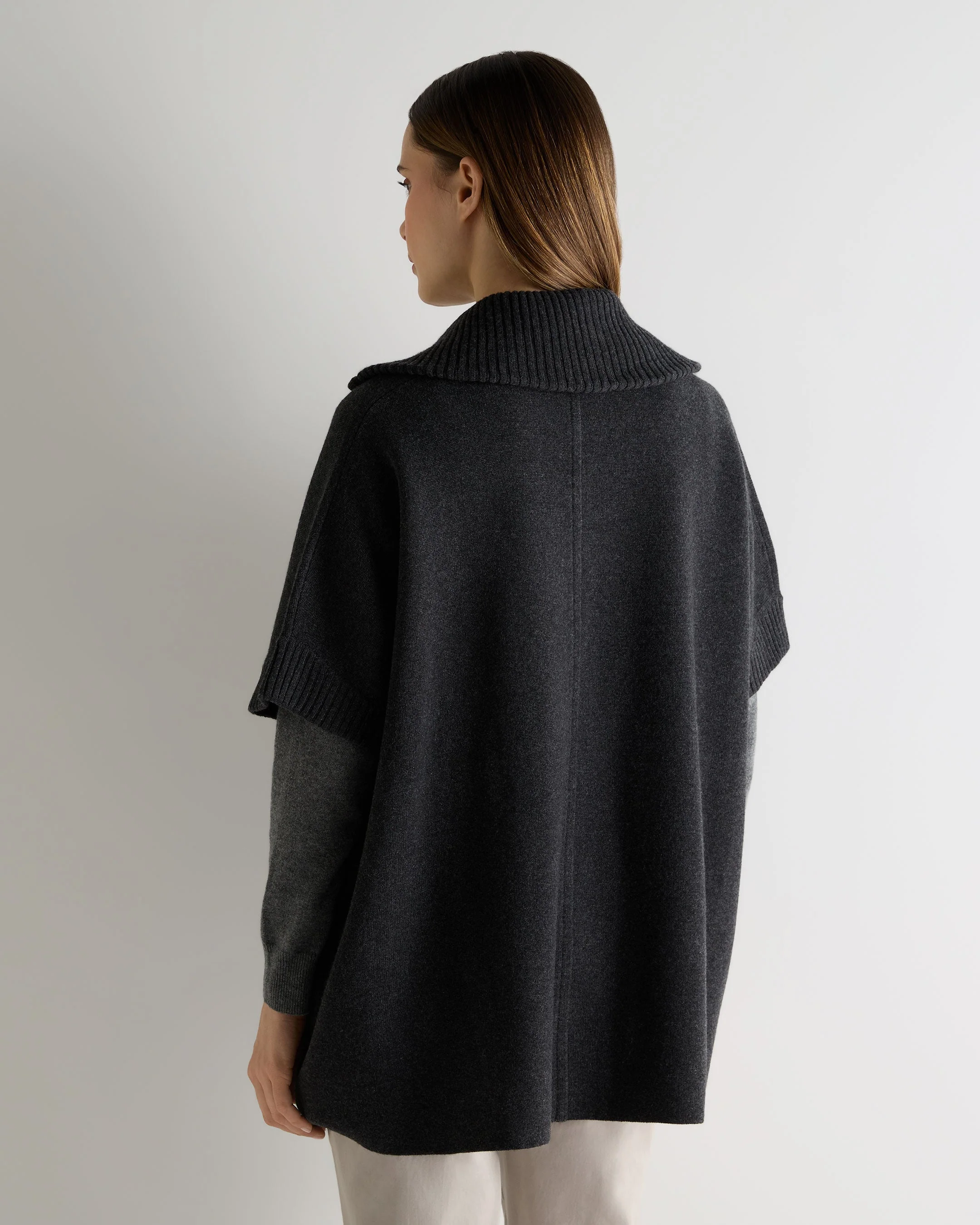Women's Milano Knitted Cashmere Cape Deep Charcoal Grey