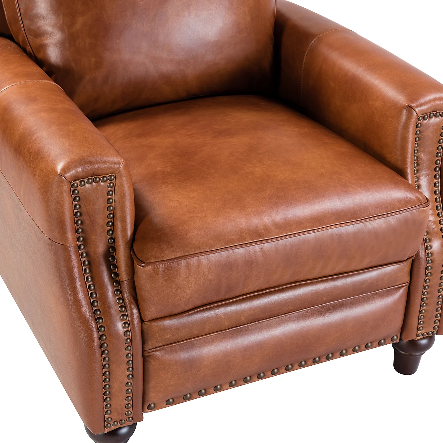 Amil Genuine Leather Recliner in Saddle