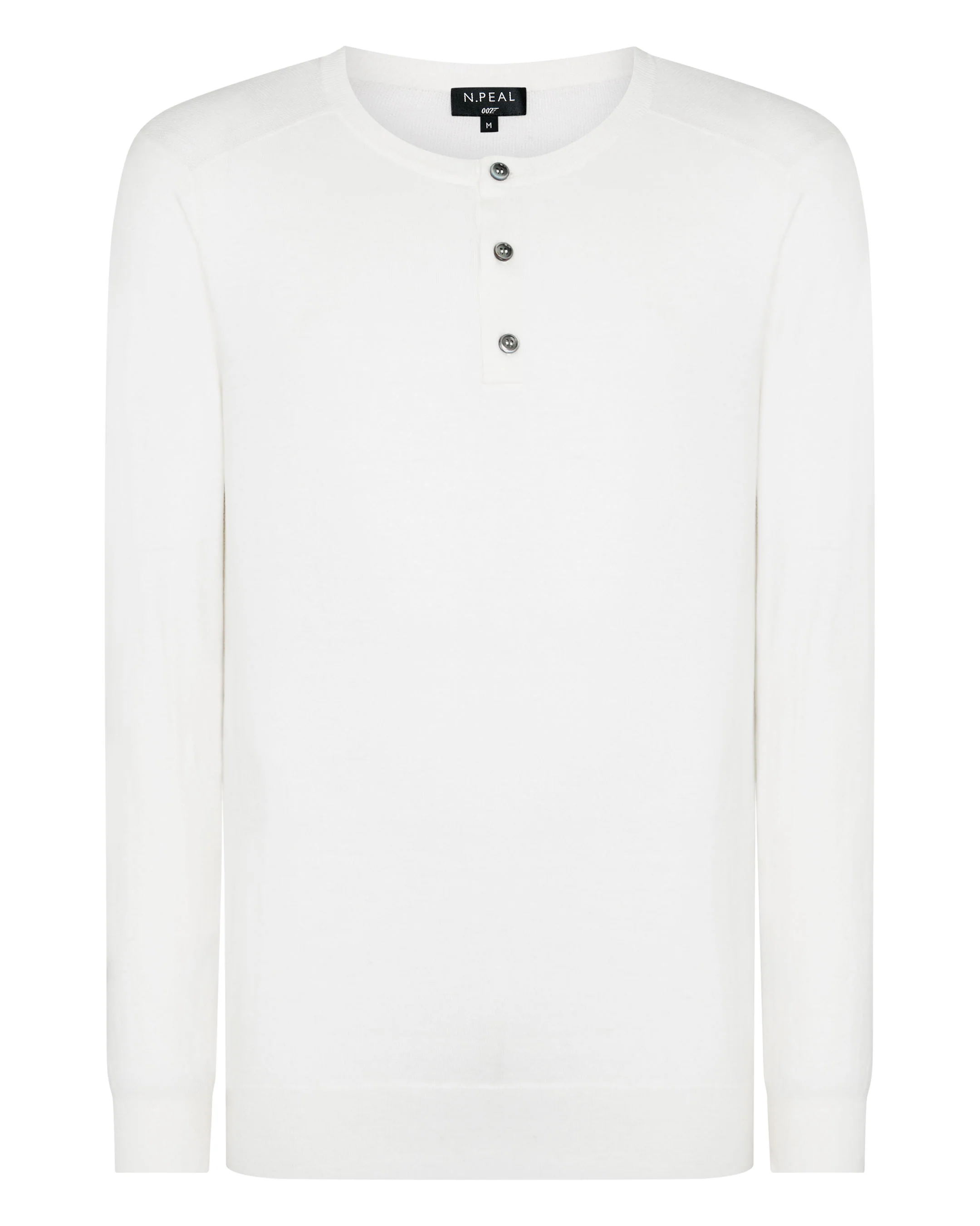 007 Round Neck Cotton Cashmere Henley New Ivory White