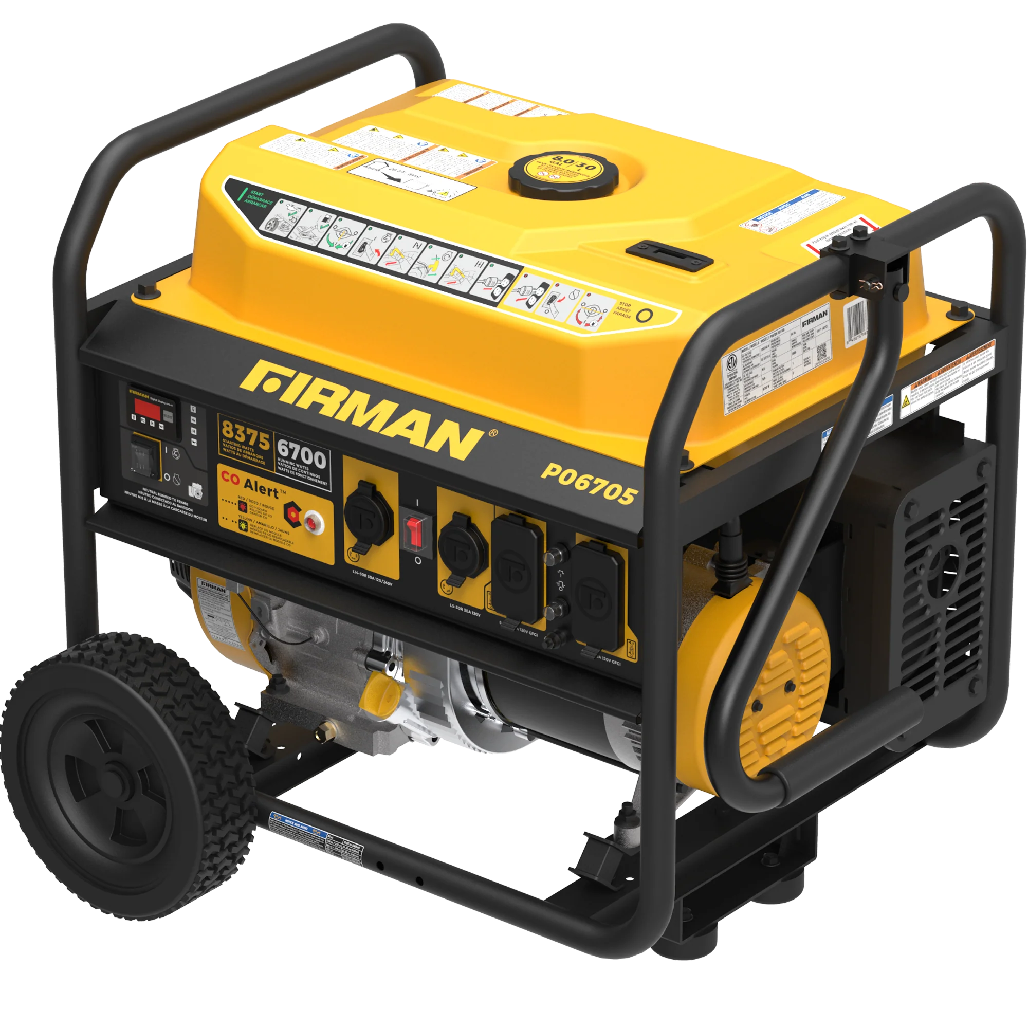 Gas Portable Generator 8375W Recoil Start 120/240V With CO Alert