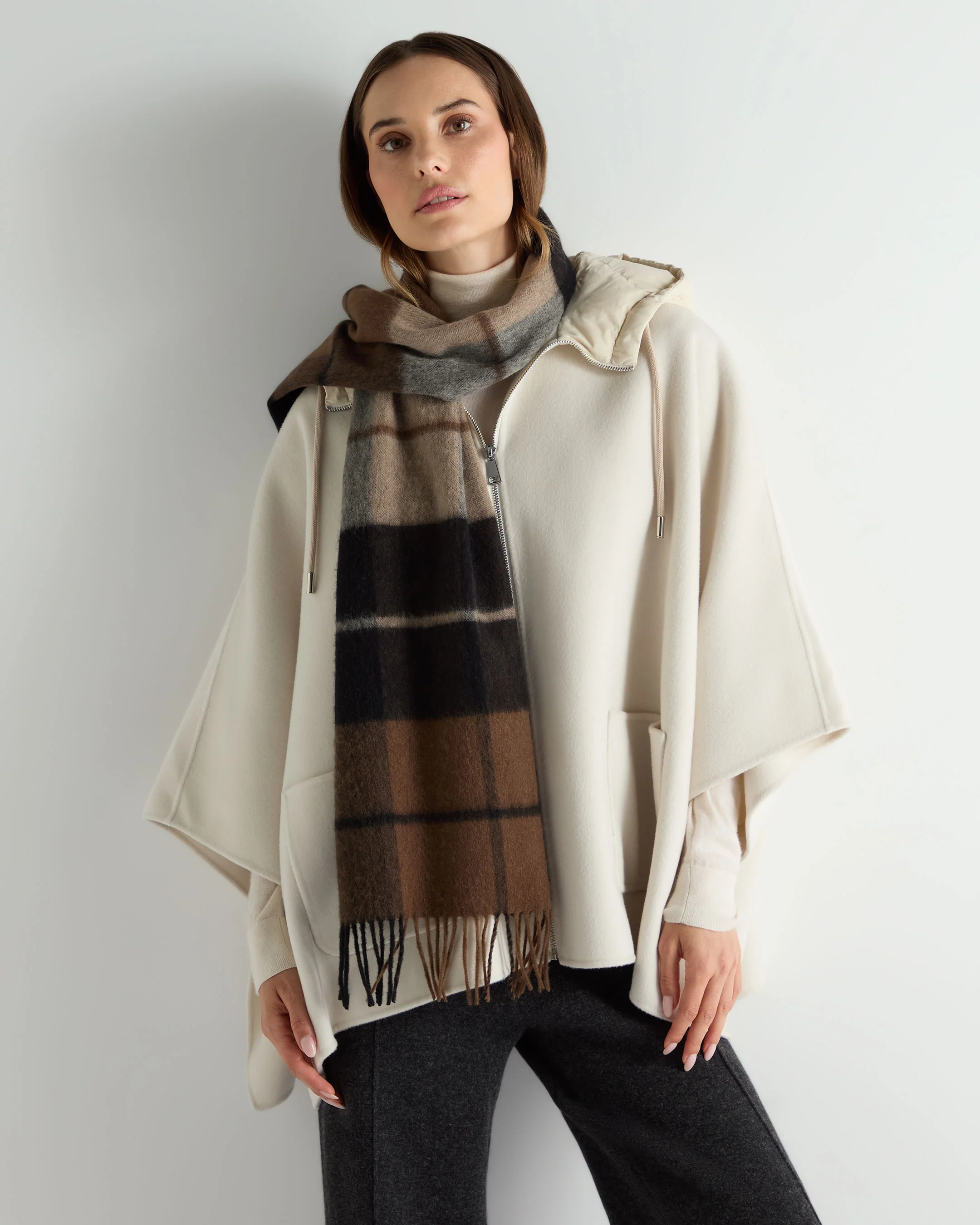 Unisex Cashmere Check Scarf Dark Brown Check