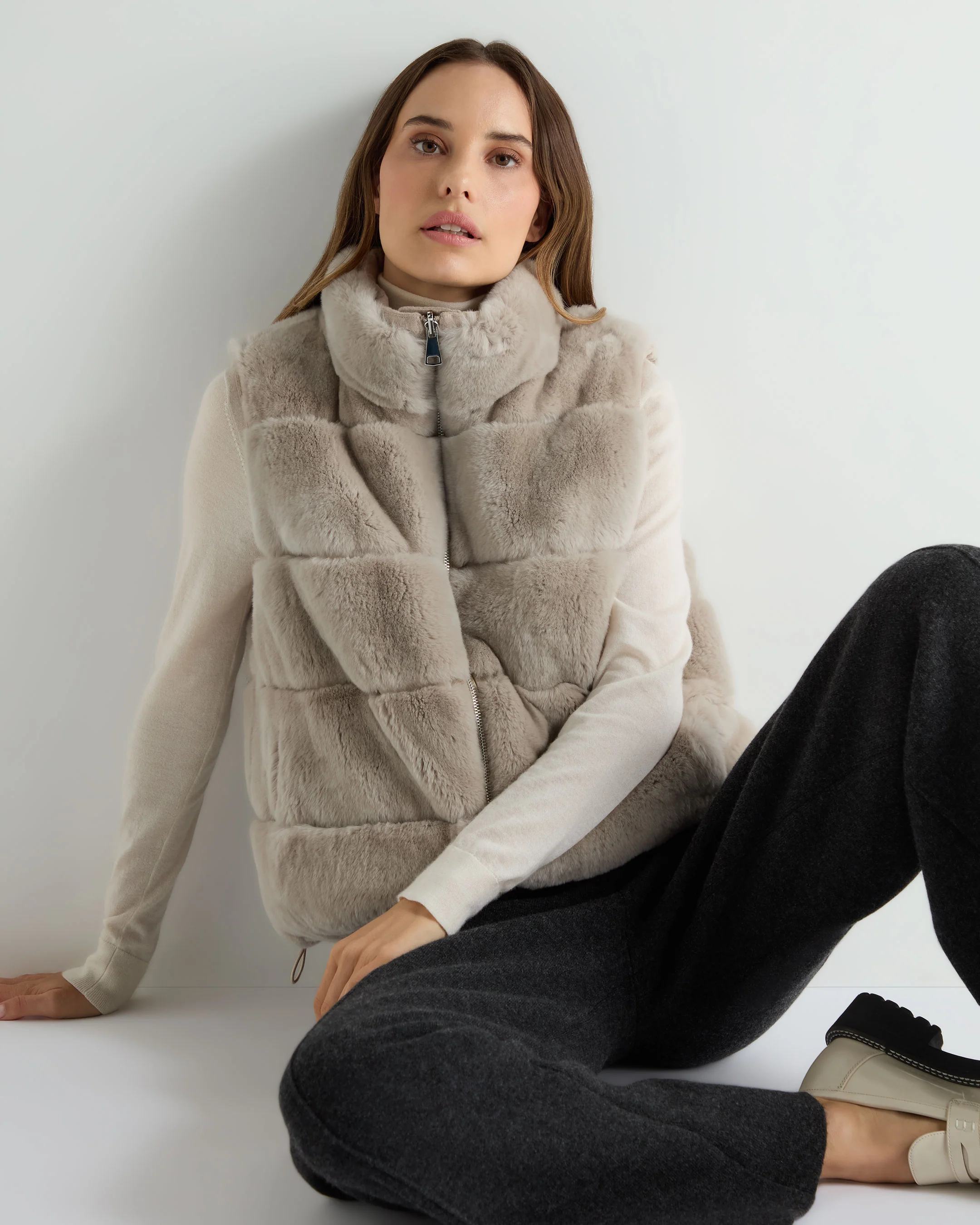 Women's Reversible Rex Gilet Beige Brown