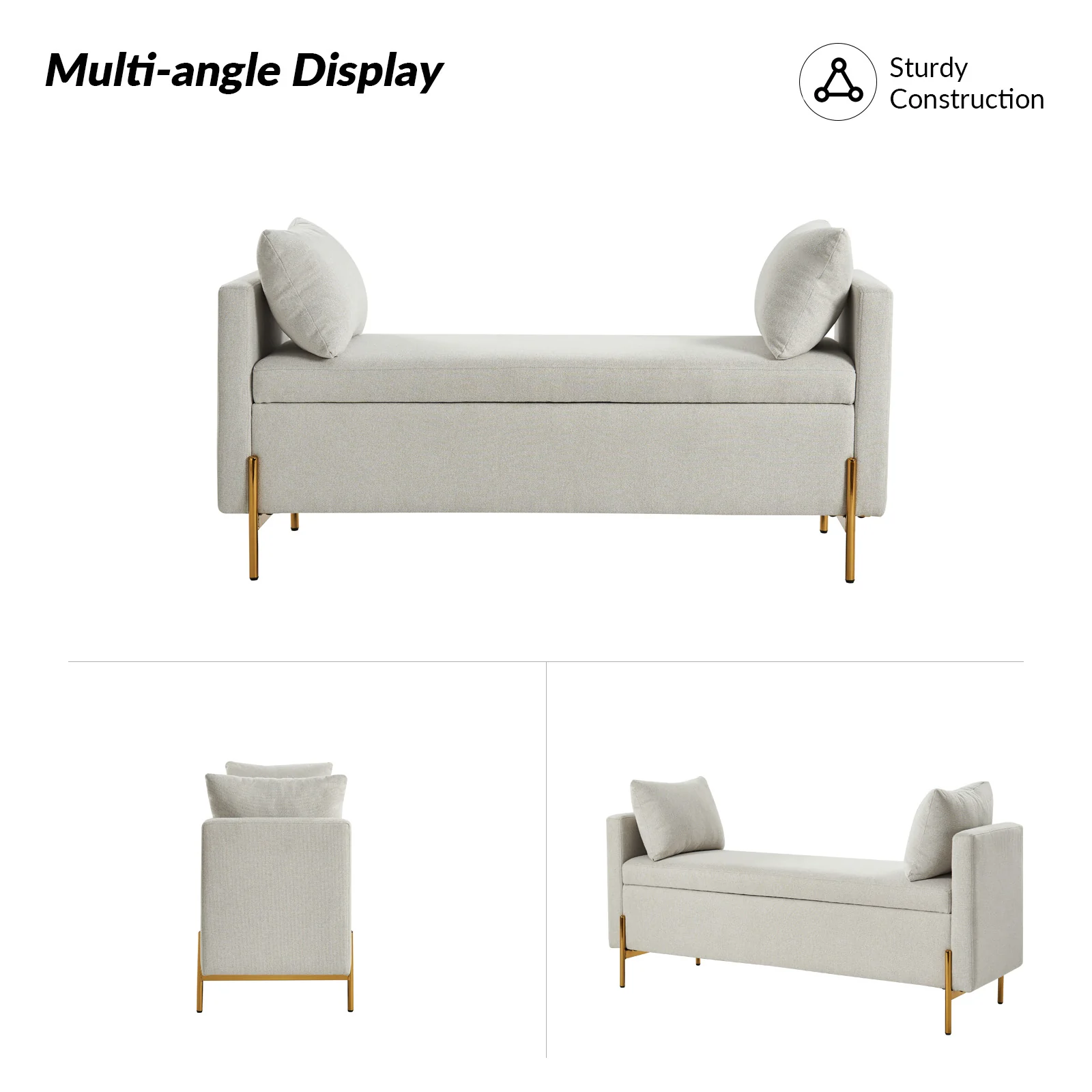 Arrigo Upholstered Flip Top Storage Bench in Grey