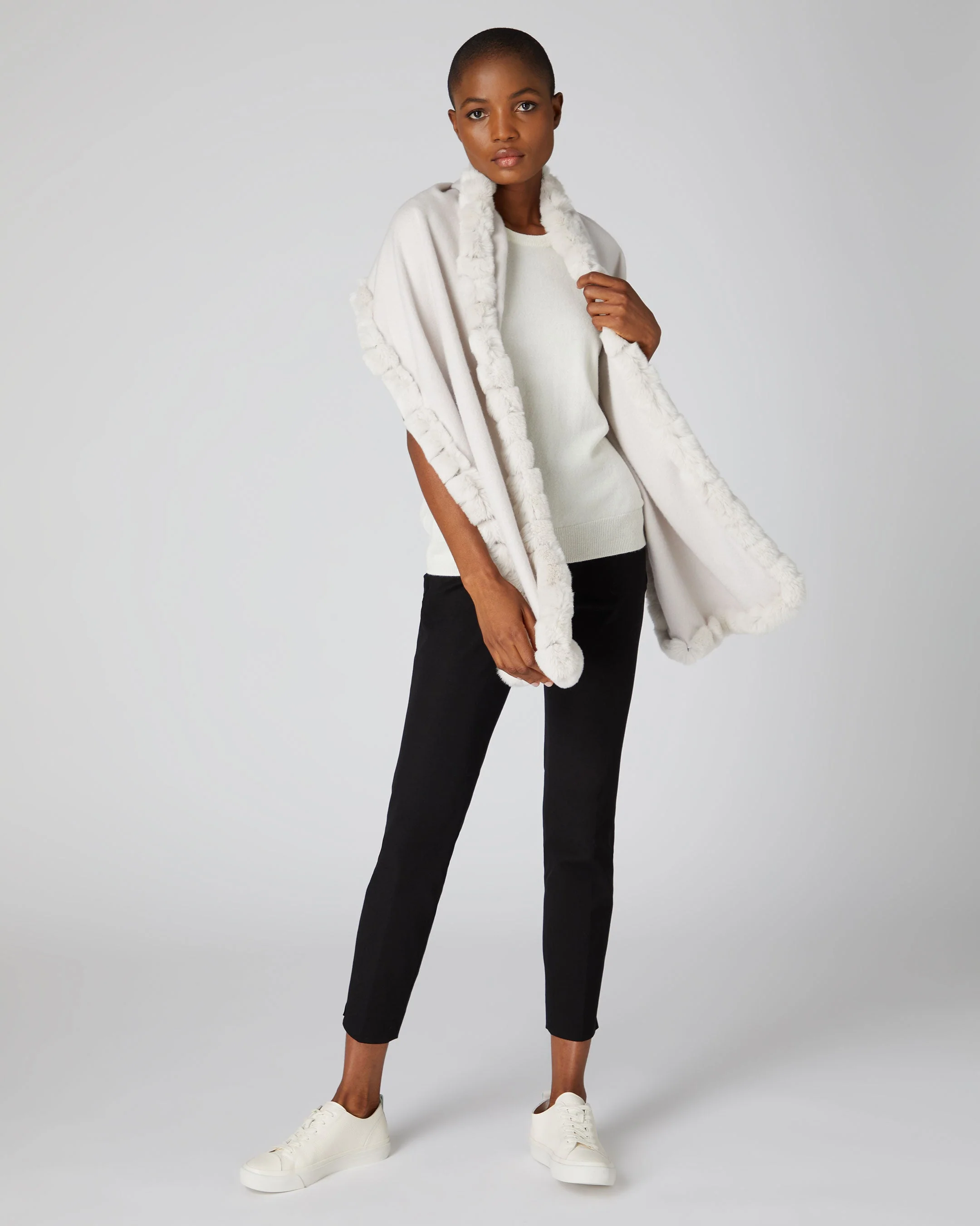 Women's Meribel Woven Fur Trim Scarf Snow Grey