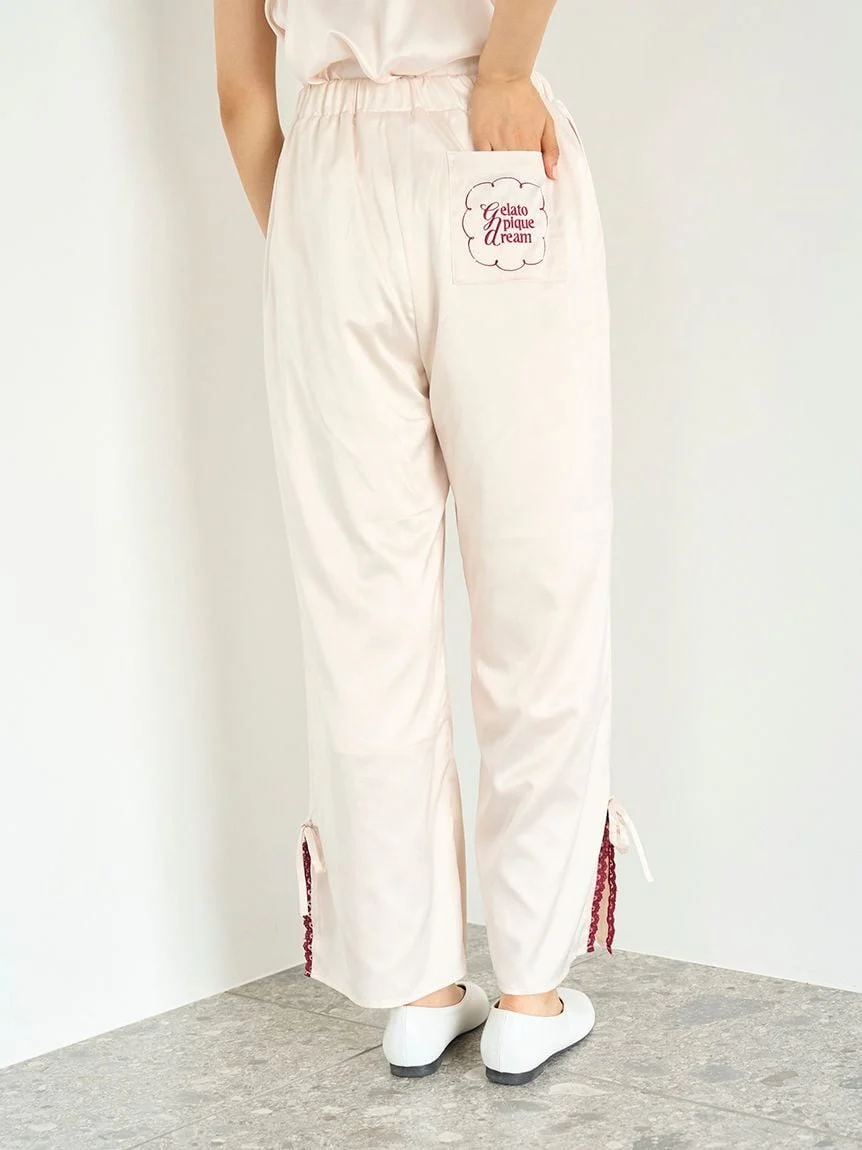 Satin Pants With Lace & Ribbon