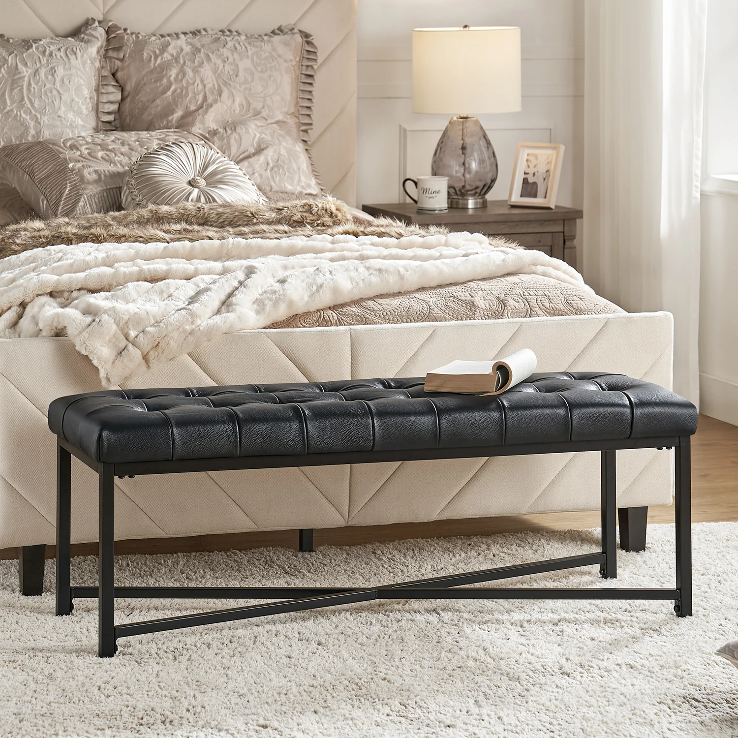 Arnold Upholstered Flip Top Storage Bench in Black