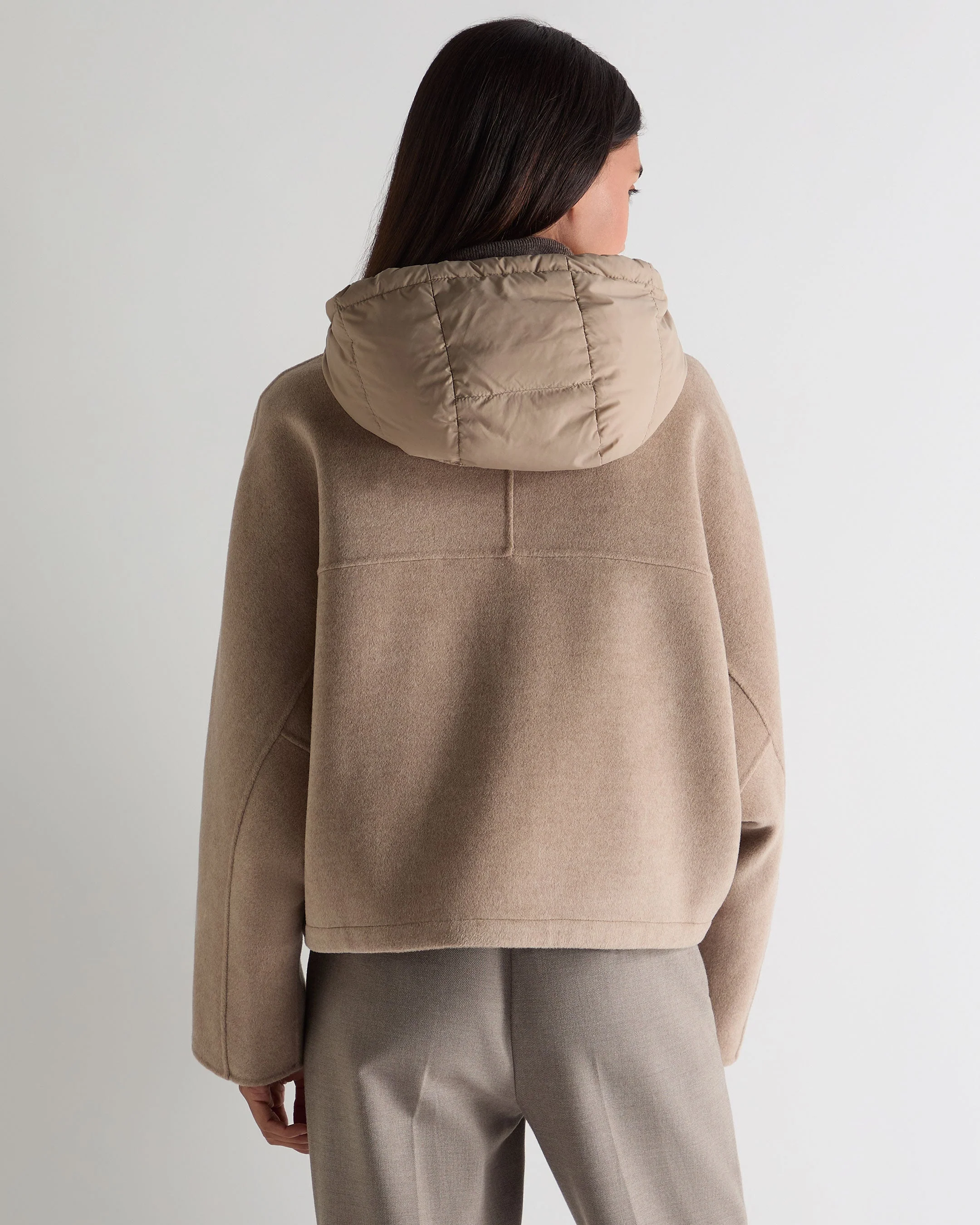 Women's Down Hood Jacket Taupe Brown